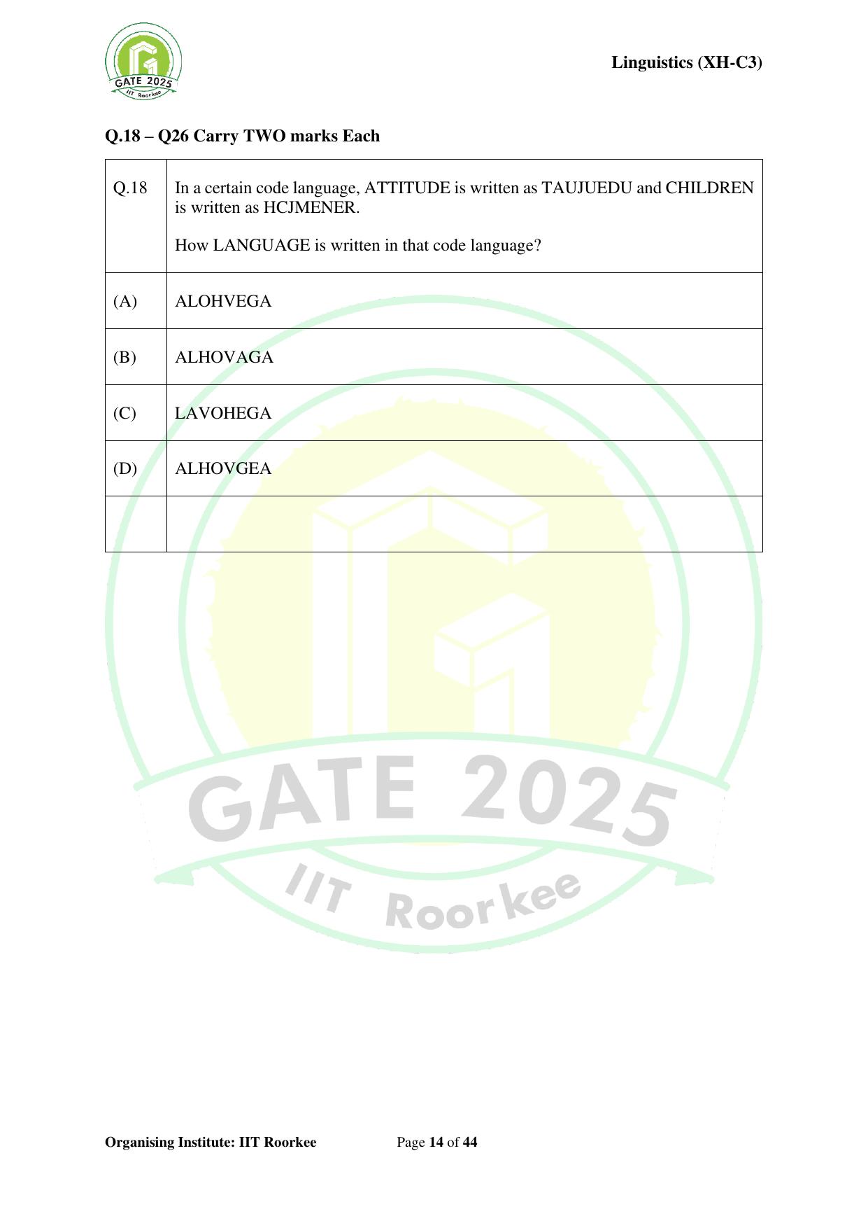 GATE 2025 Humanities & Social Sciences - Linguistics (XH-C3) Question Paper - Page 14
