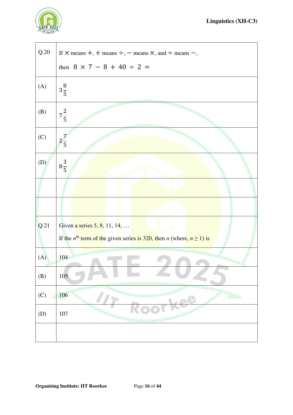 GATE 2025 Humanities & Social Sciences - Linguistics (XH-C3) Question Paper - Page 16