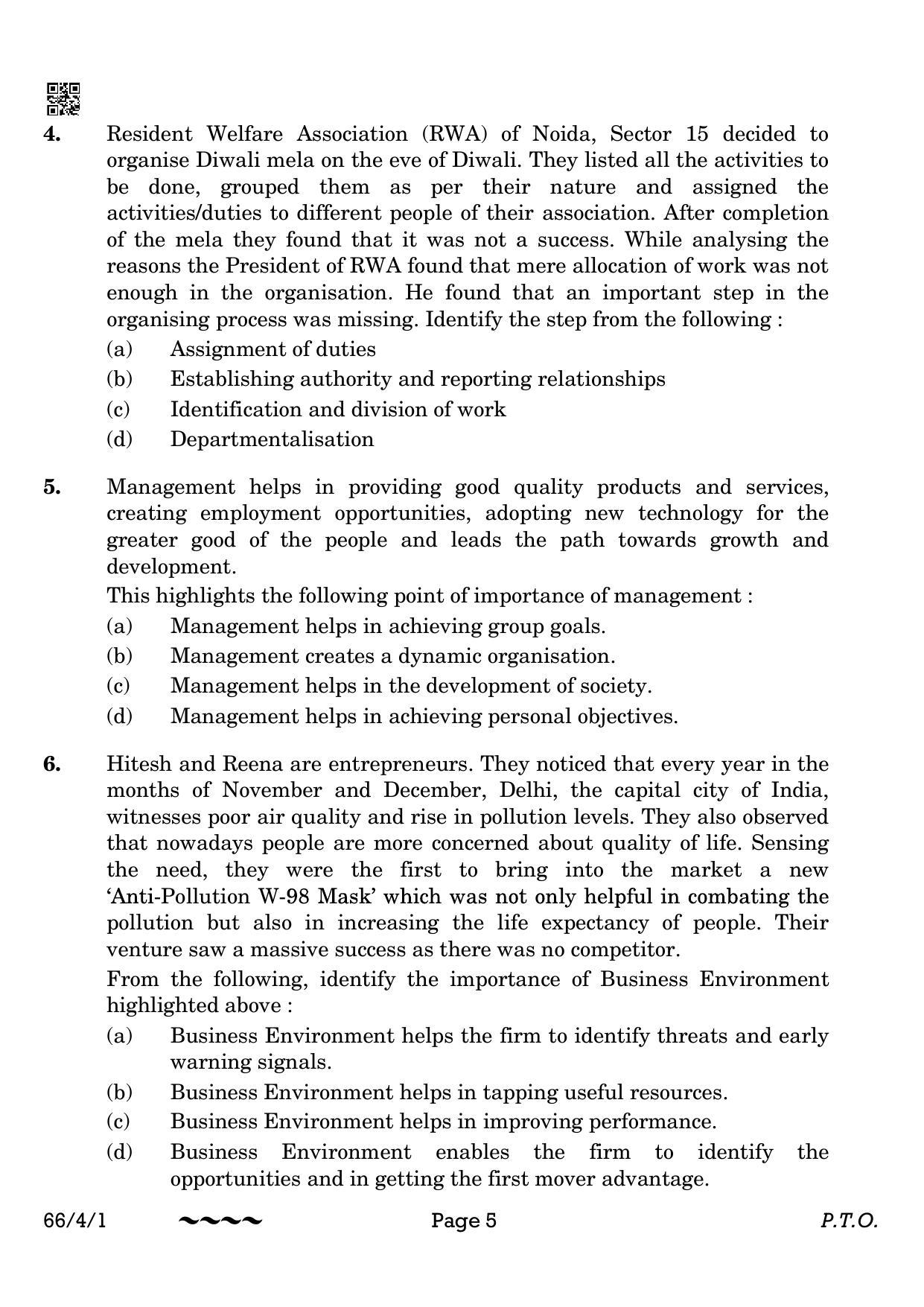 CBSE Class 12 66-4-1 Business Studies 2023 Question Paper - Page 5