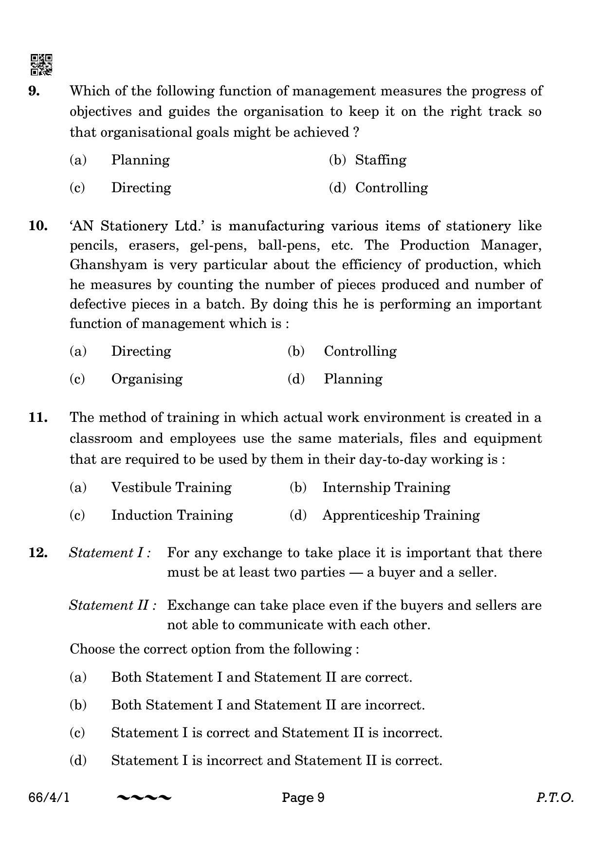 CBSE Class 12 66-4-1 Business Studies 2023 Question Paper - Page 9
