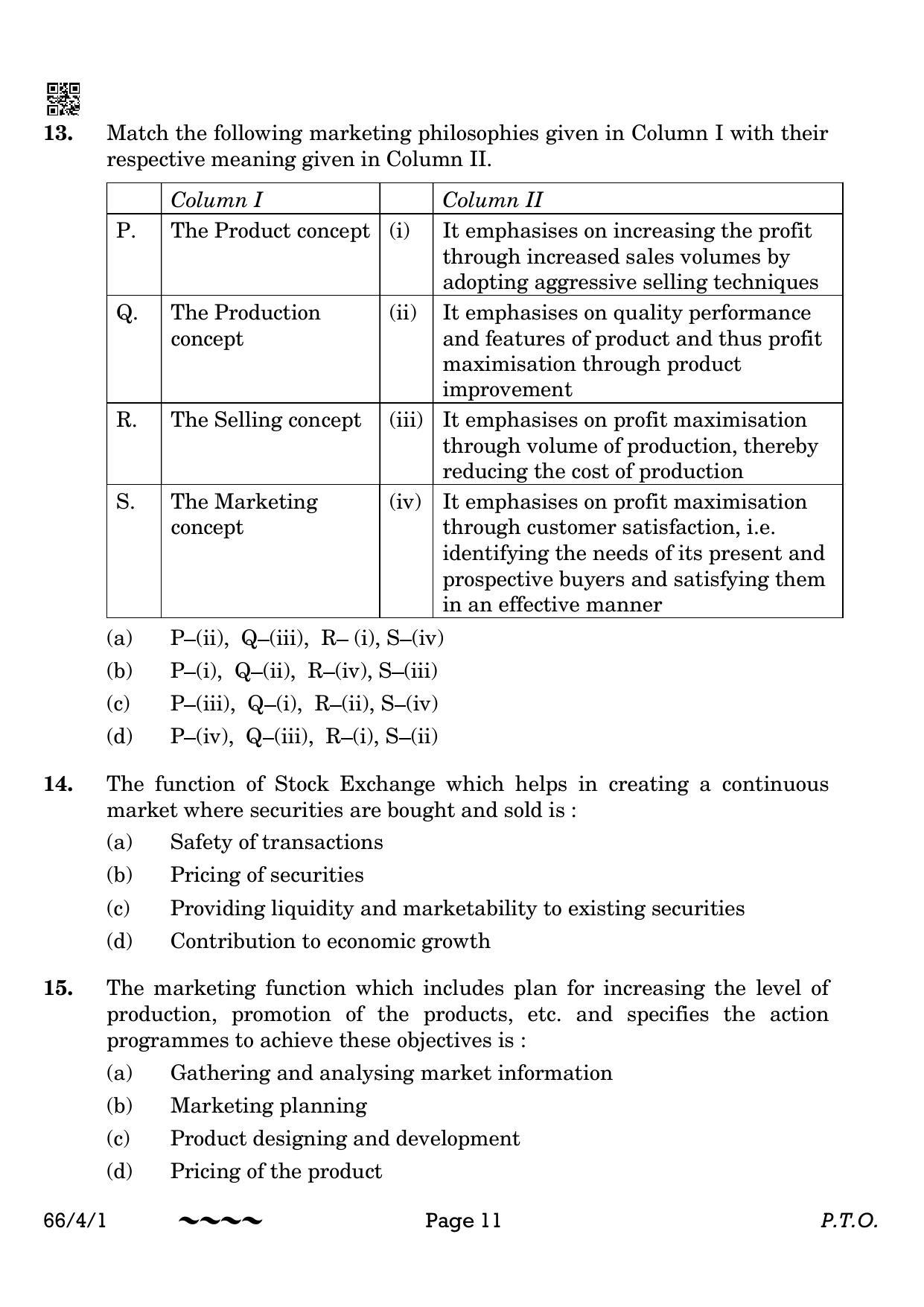 CBSE Class 12 66-4-1 Business Studies 2023 Question Paper - Page 11