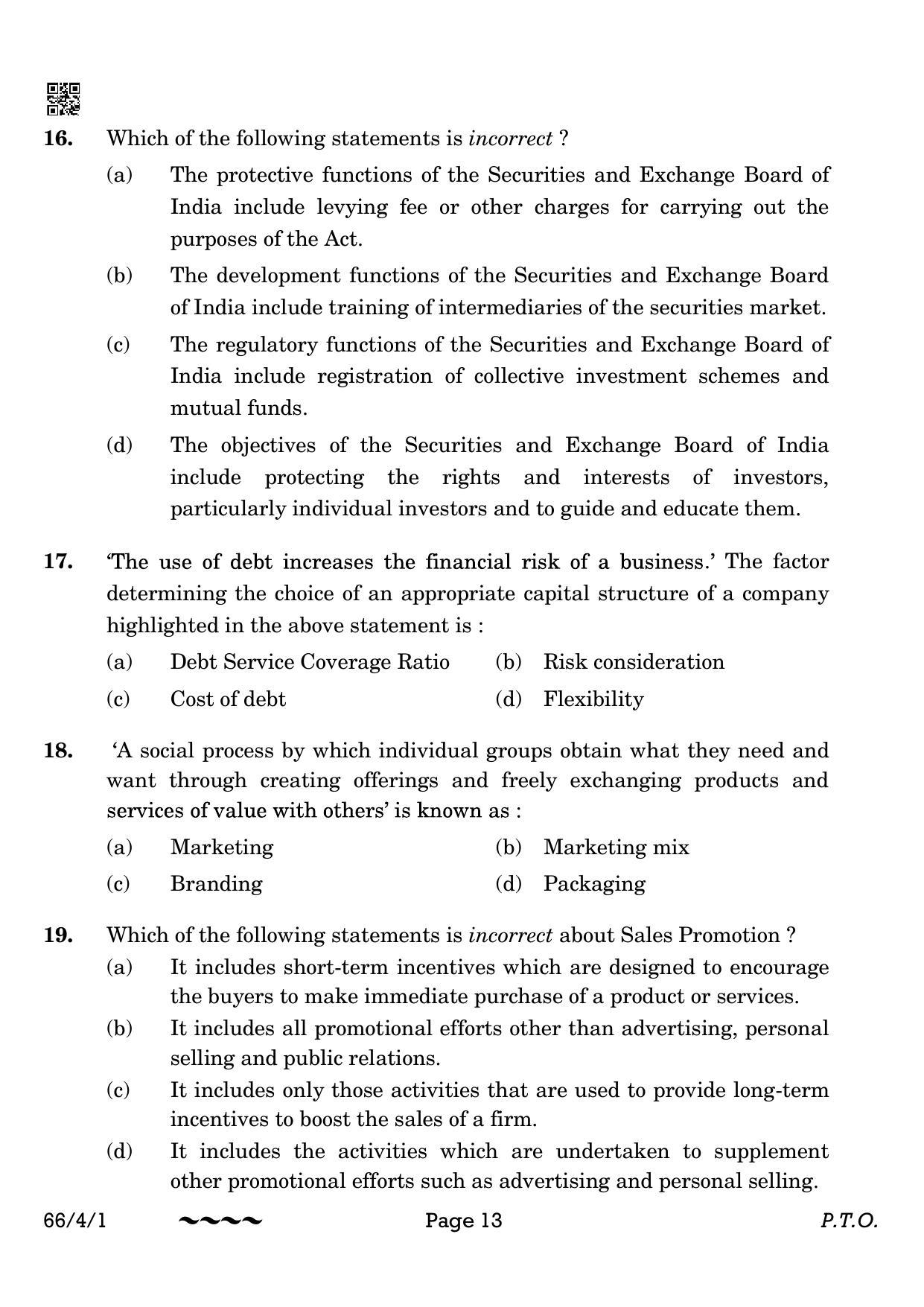 CBSE Class 12 66-4-1 Business Studies 2023 Question Paper - Page 13