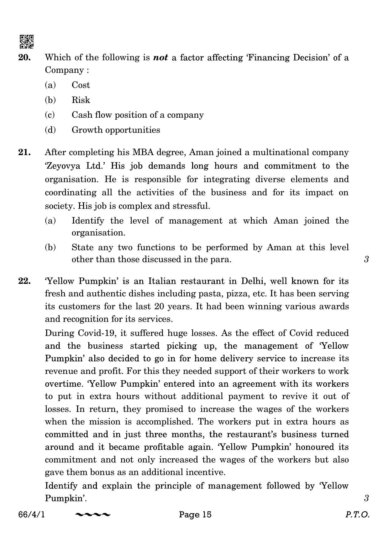 CBSE Class 12 66-4-1 Business Studies 2023 Question Paper - Page 15