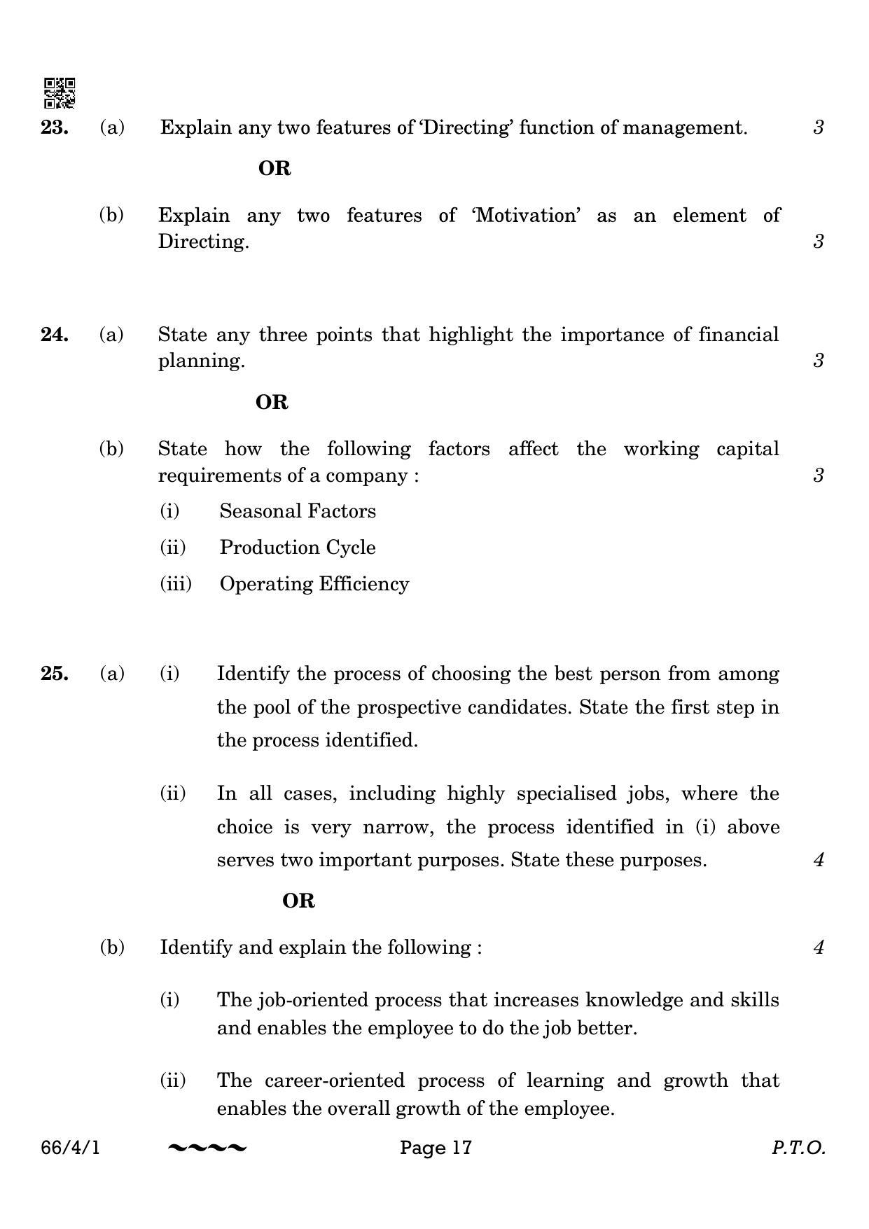 CBSE Class 12 66-4-1 Business Studies 2023 Question Paper - Page 17