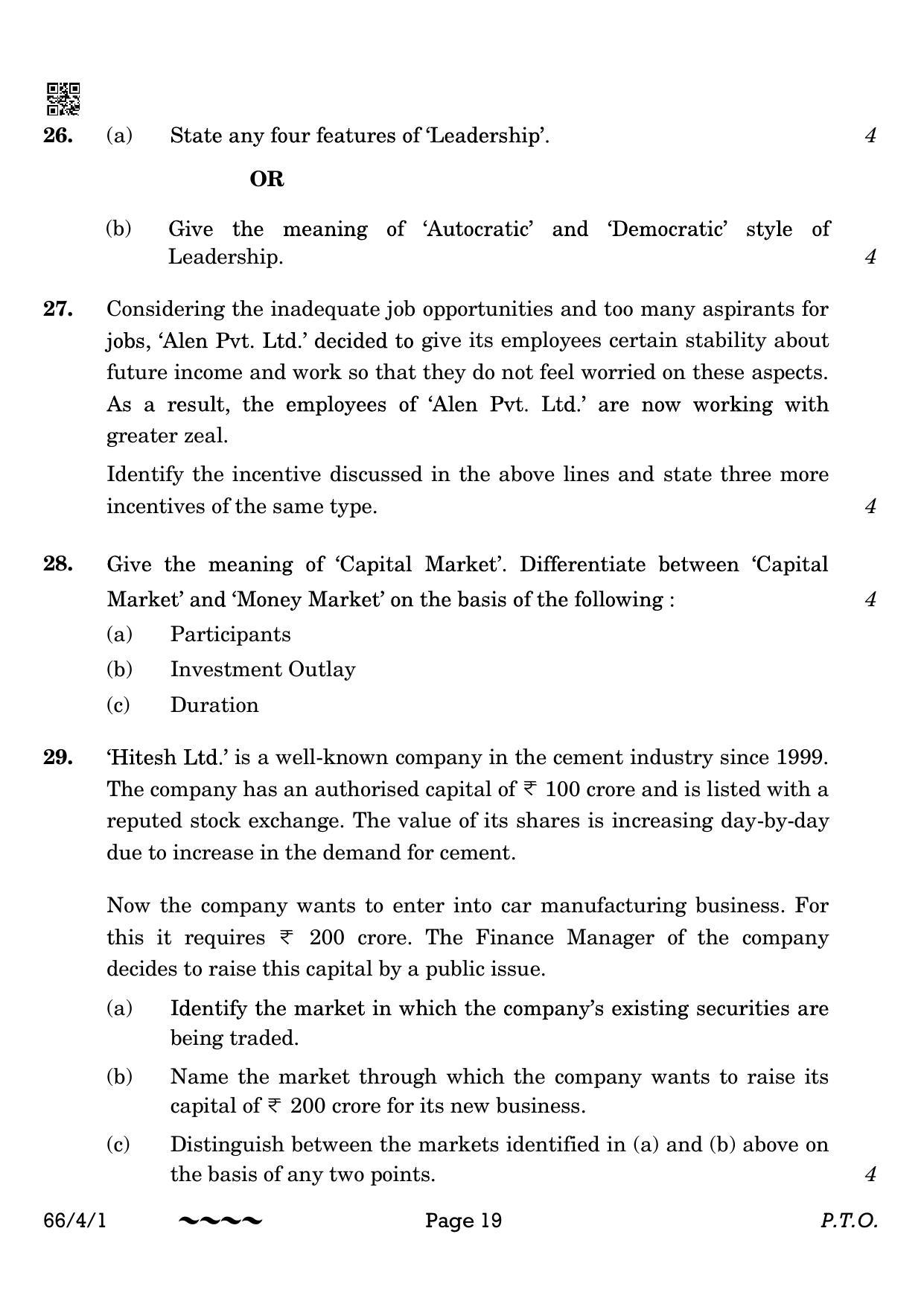 CBSE Class 12 66-4-1 Business Studies 2023 Question Paper - Page 19