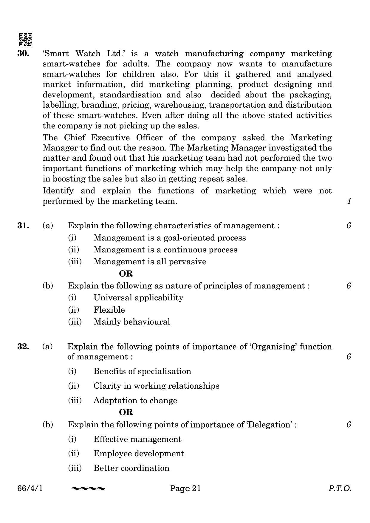 CBSE Class 12 66-4-1 Business Studies 2023 Question Paper - Page 21