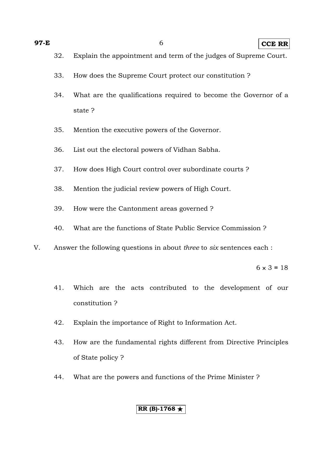 Karnataka SSLC Political Science (Supplementary)-B Question Paper 2020 - Page 6