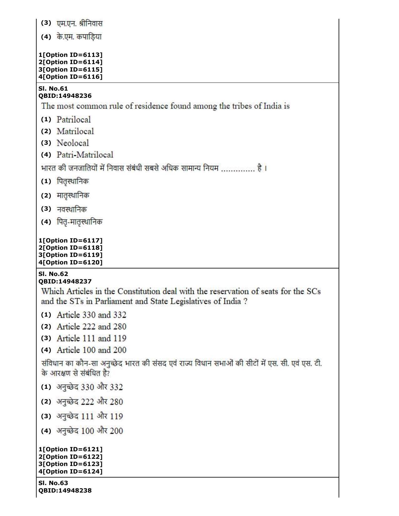 CUET (PG) 2022: PGQP-77 Anthropology (2-09-2022) Question Paper - Page 34