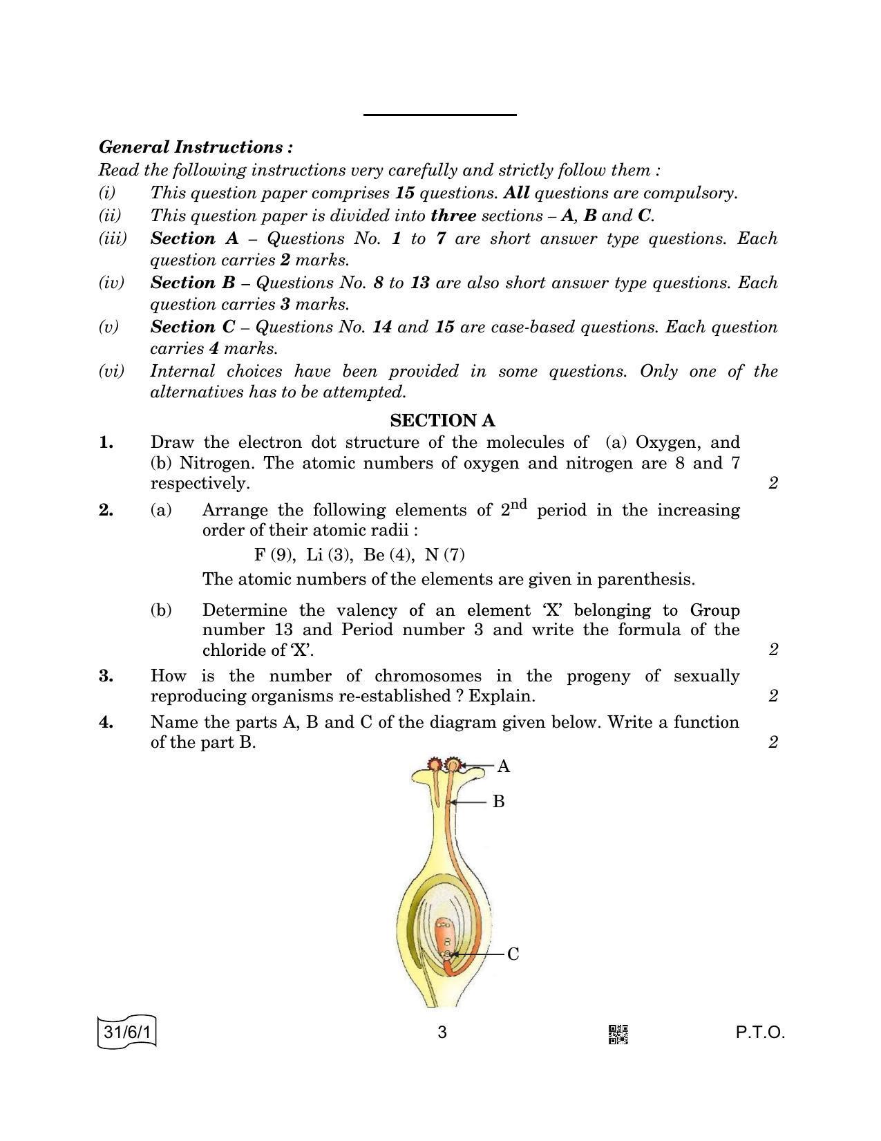 CBSE Class 10 31-6-1 SCIENCE 2022 Compartment Question Paper - Page 3
