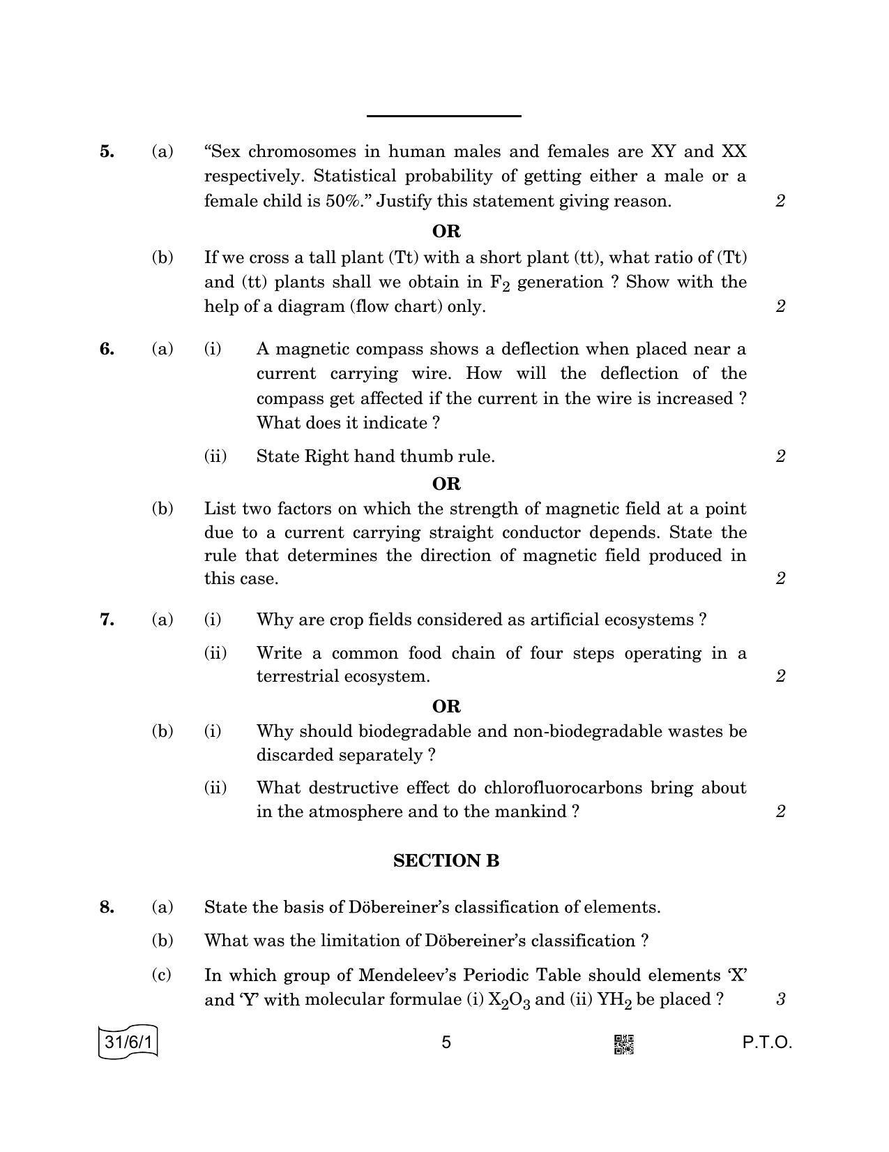 CBSE Class 10 31-6-1 SCIENCE 2022 Compartment Question Paper - Page 5