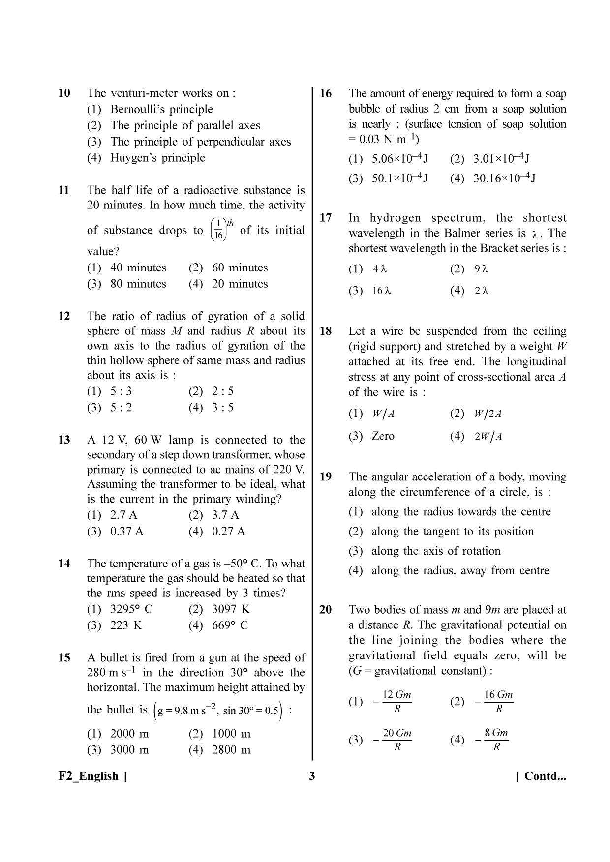 NEET 2023 F2 Question Paper - Page 3
