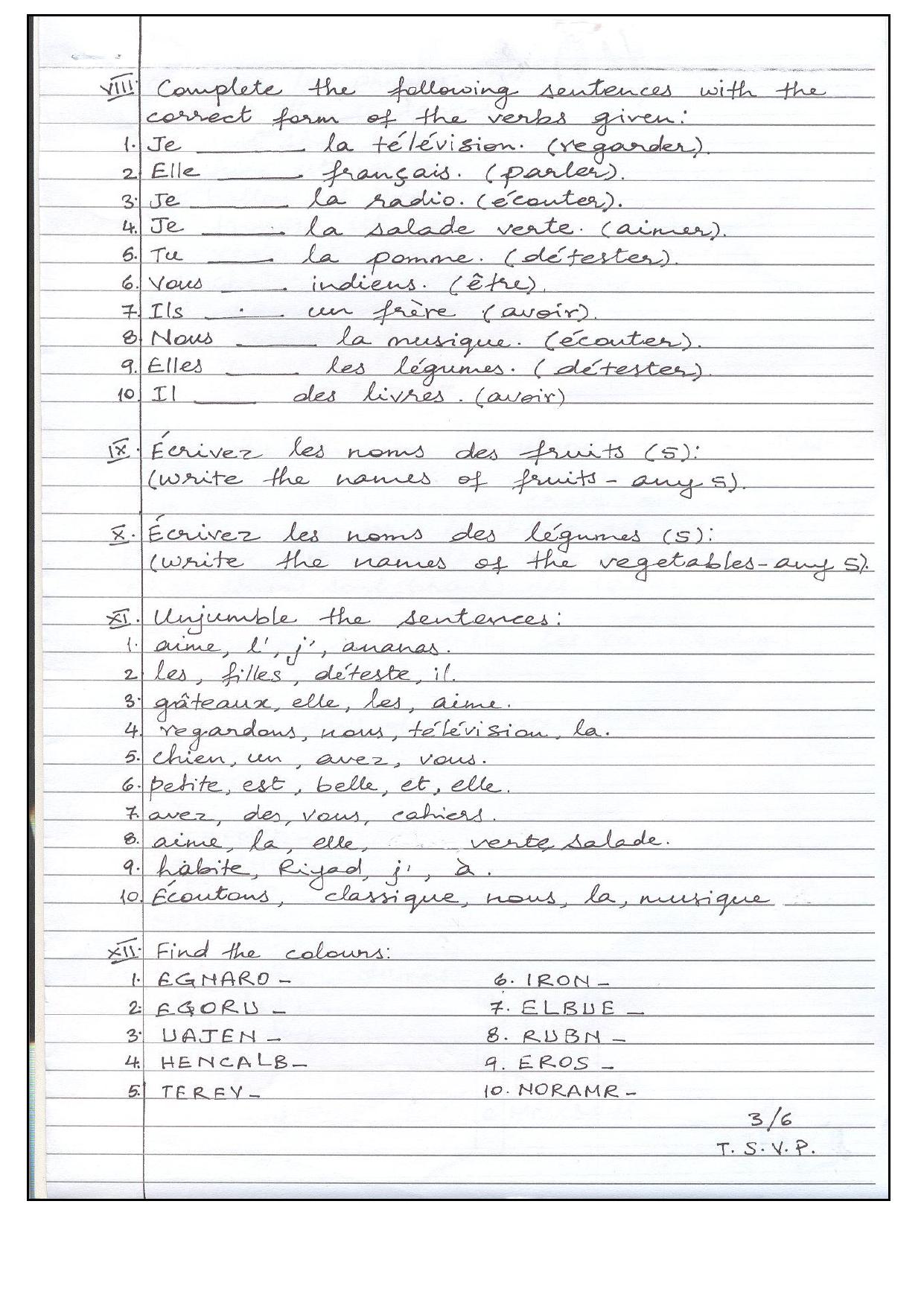 Worksheet for Class 4 French Assignment 11 - Page 3