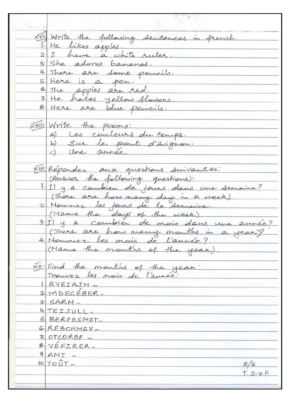 Worksheet for Class 4 French Assignment 11 - Page 5