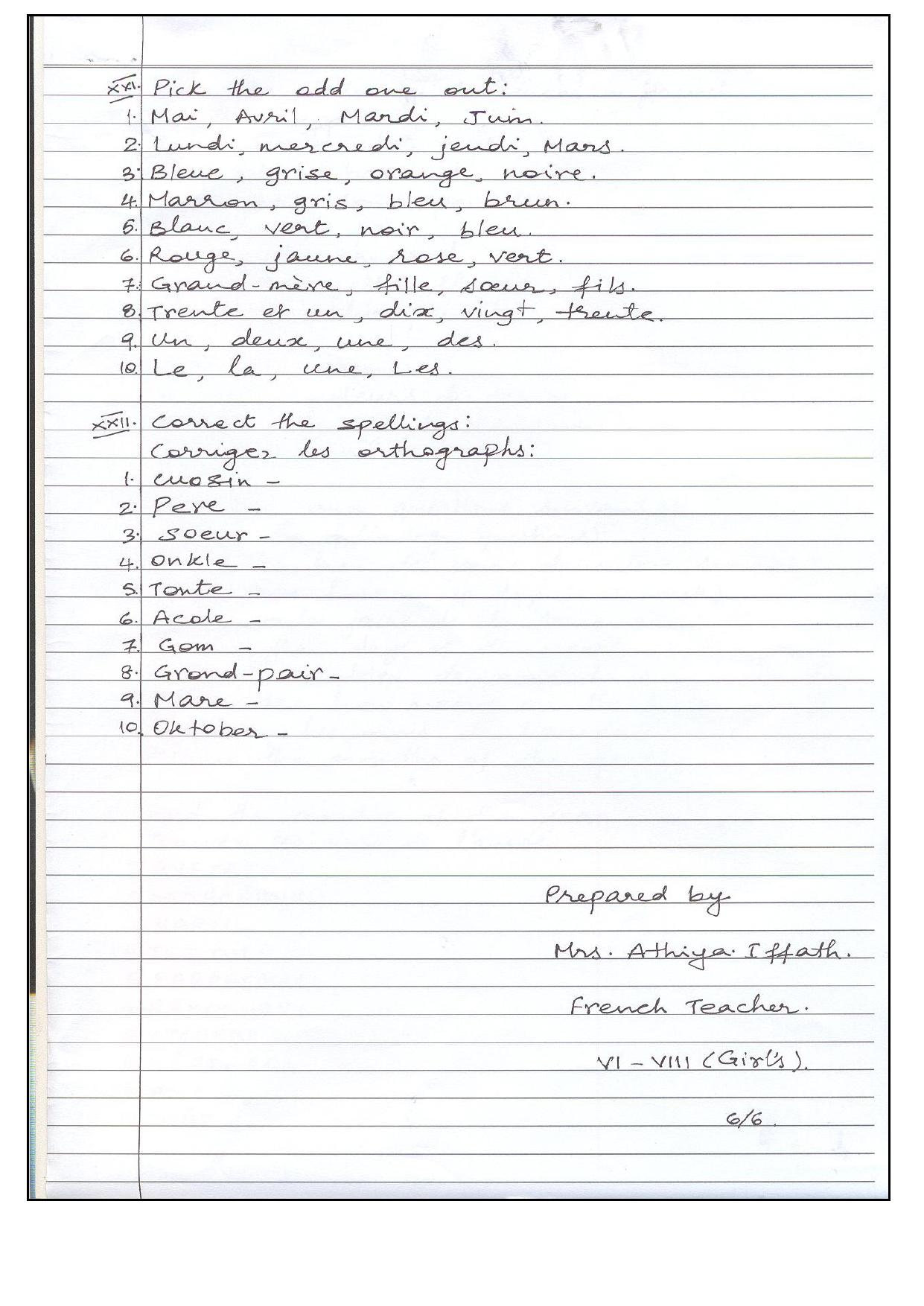 Worksheet for Class 4 French Assignment 11 - Page 6