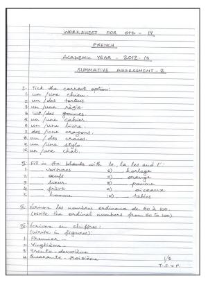 Worksheet for Class 4 French Assignment 11