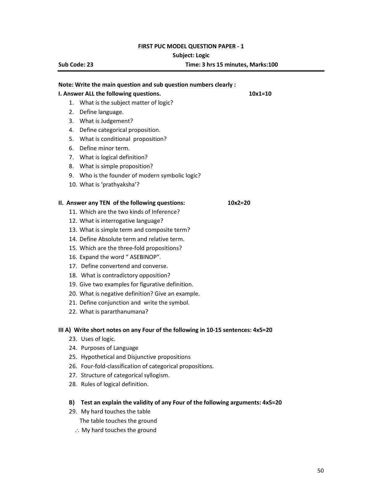 Karnataka 1st PUC Question Bank for Logic - Page 50