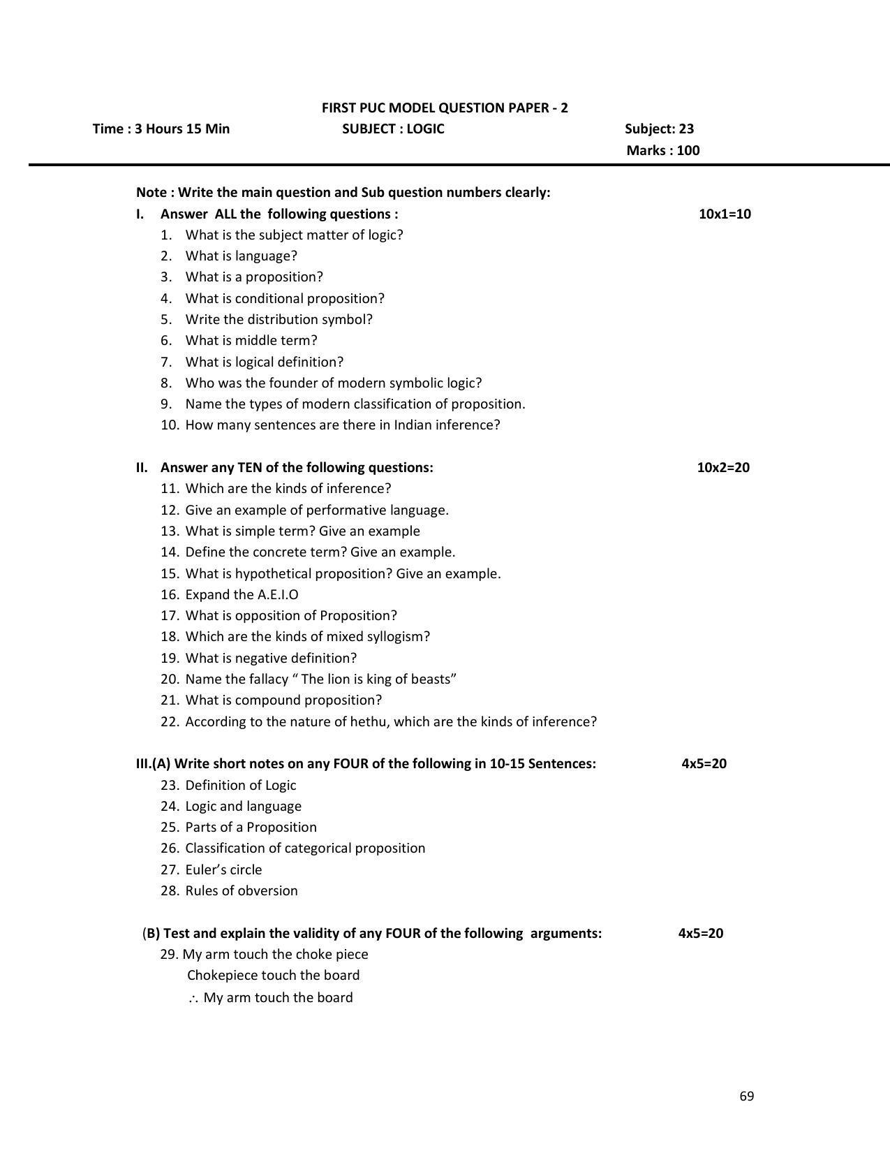 Karnataka 1st PUC Question Bank for Logic - Page 69