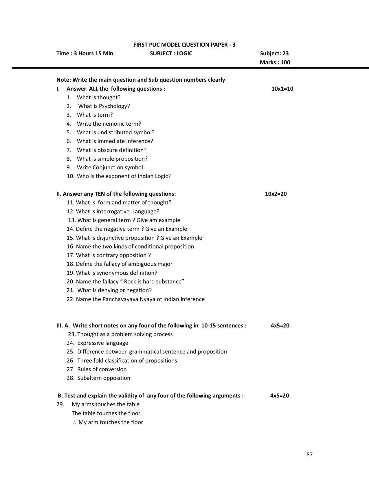 Karnataka 1st PUC Question Bank for Logic - Page 87