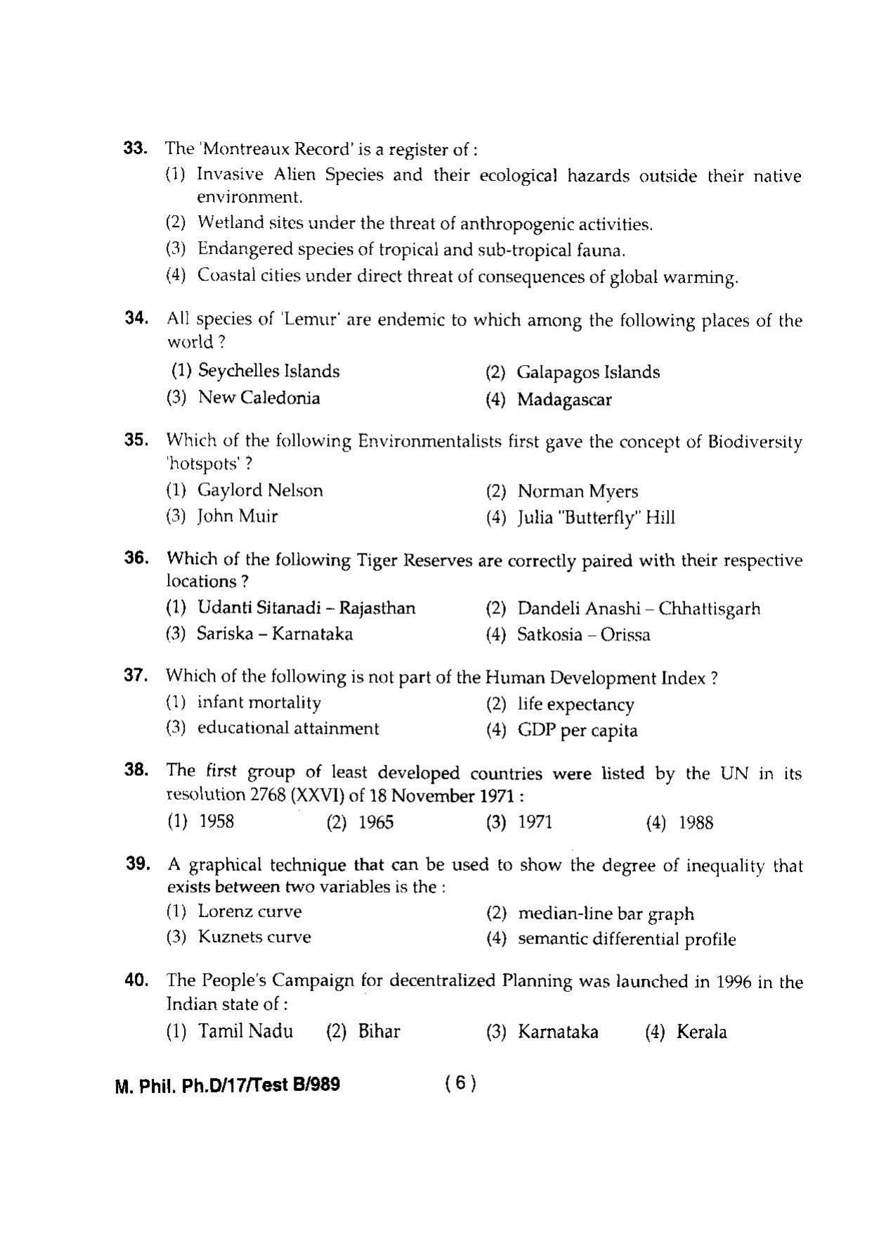 BHU RET(Agriculture) M.Phil. PH.D Environment & Sust. Dev 2017 Question Paper - Page 8