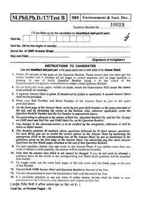 BHU RET(Agriculture) M.Phil. PH.D Environment & Sust. Dev 2017 Question Paper