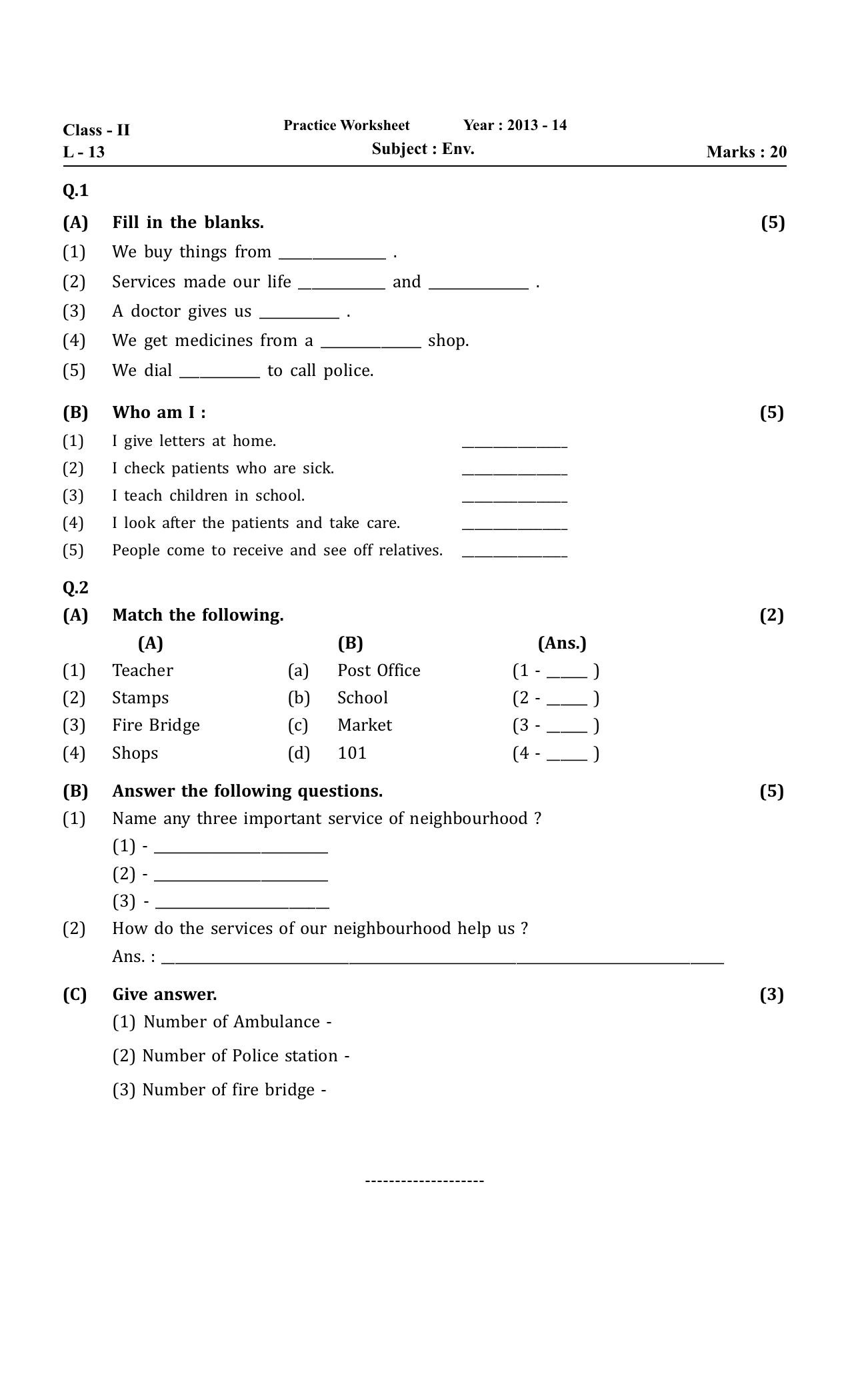 Worksheets for Class 2 EVS Assignment 3 - Page 2