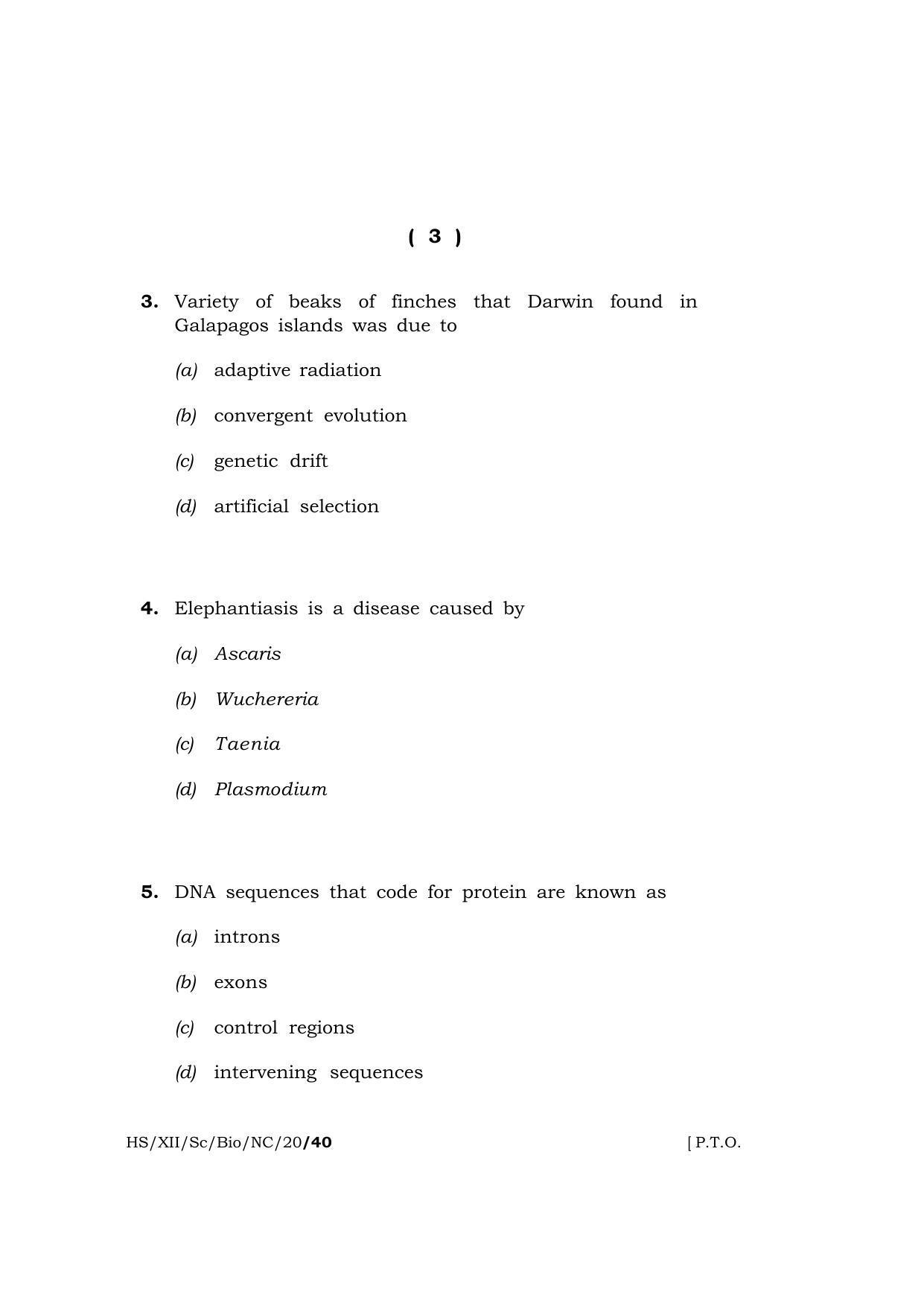Meghalaya Board (MBOSE) Class 12 BIOLOGY ( New Course ) 2020 Question Paper - Page 3