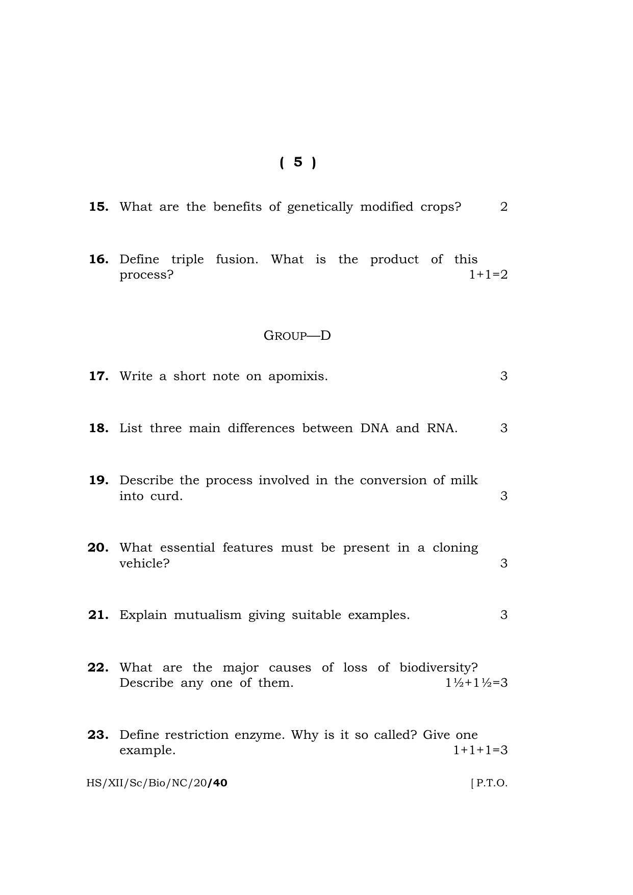 Meghalaya Board (MBOSE) Class 12 BIOLOGY ( New Course ) 2020 Question Paper - Page 5