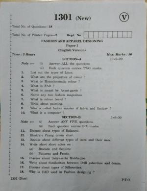 AP Inter 2nd Year Vocational Question Paper March - 2020 - Fashion Apparel Designing-I
