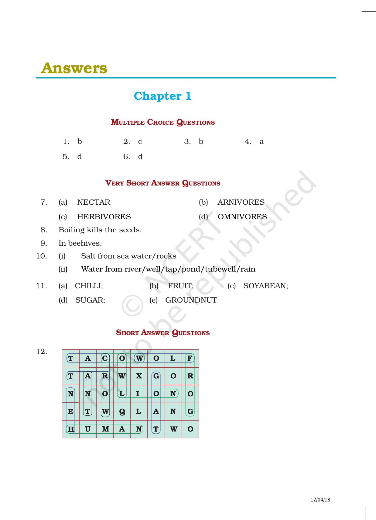 NCERT Exemplar Class 6: Science - Answers - Page 1