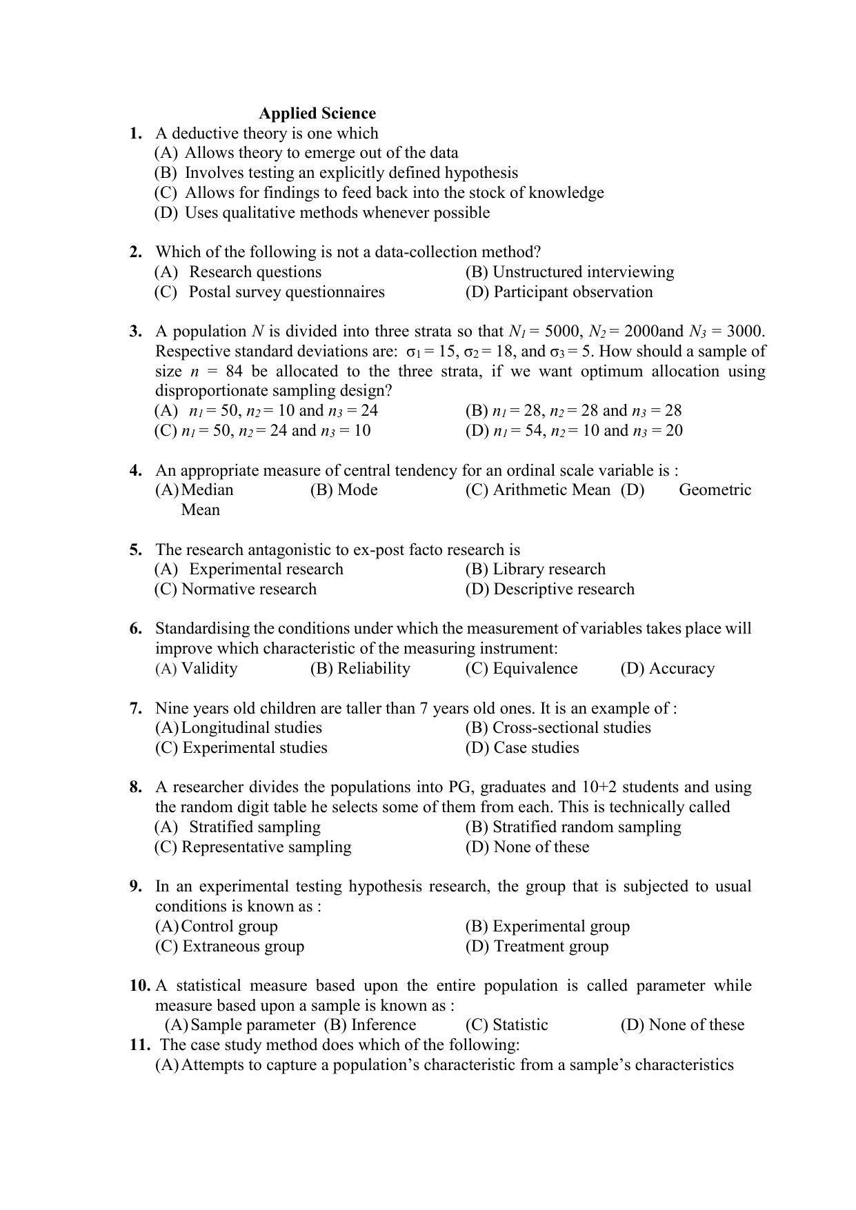 PU MPET Applied Science 2020 Question Papers - Page 1