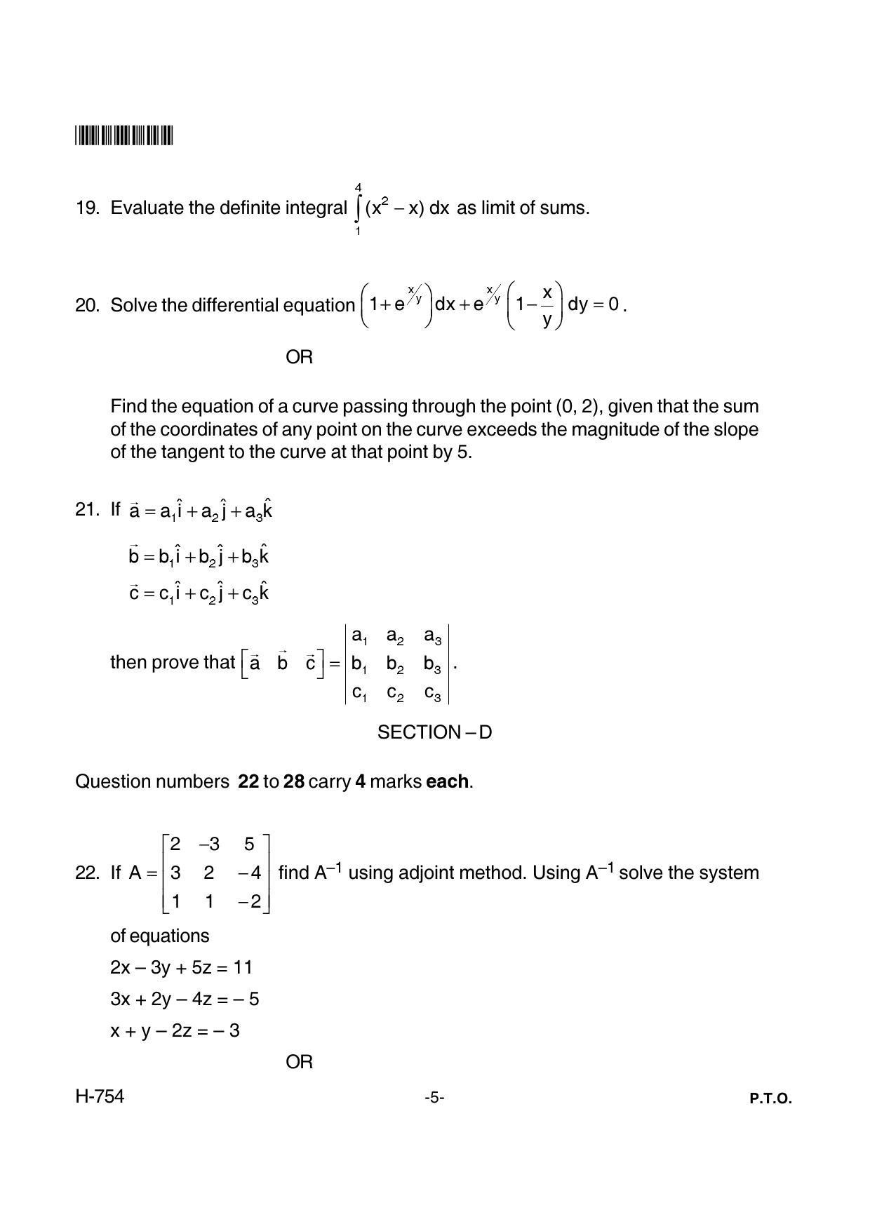 Goa Board Class 12 Mathematics 754 New Pattern 2 (March 2018) Question Paper - Page 5