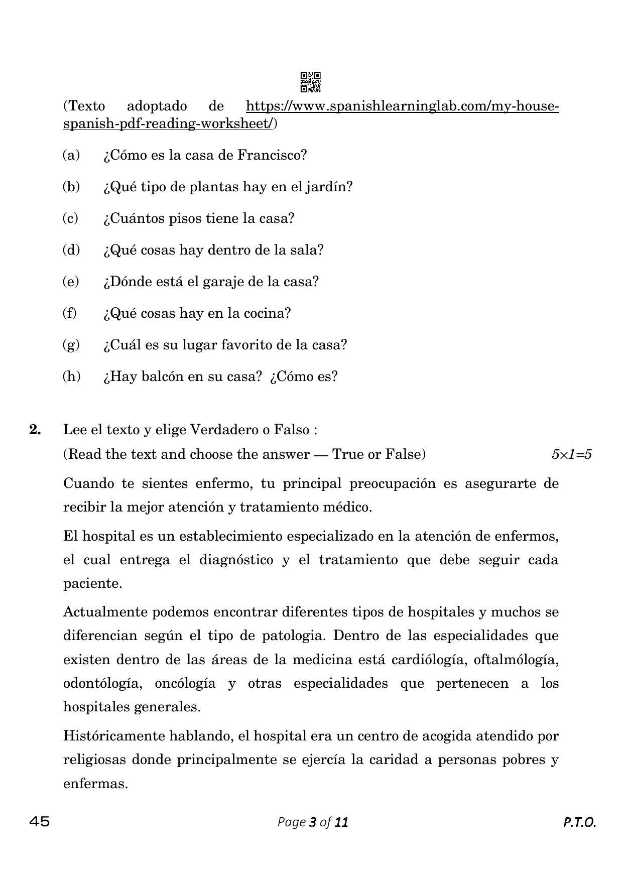 CBSE Class 10 Spanish (Compartment) 2023 Question Paper - Page 3
