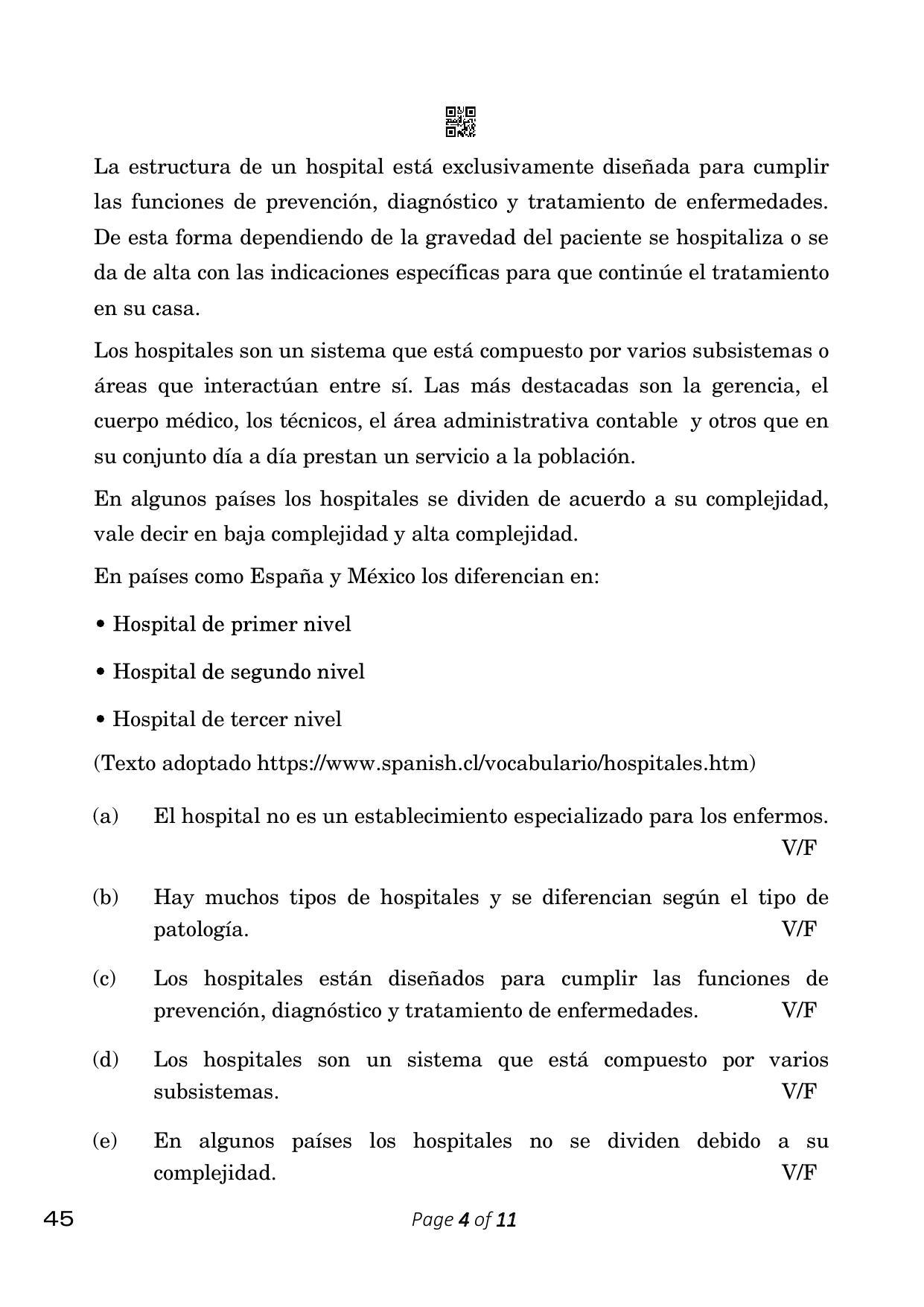 CBSE Class 10 Spanish (Compartment) 2023 Question Paper - Page 4
