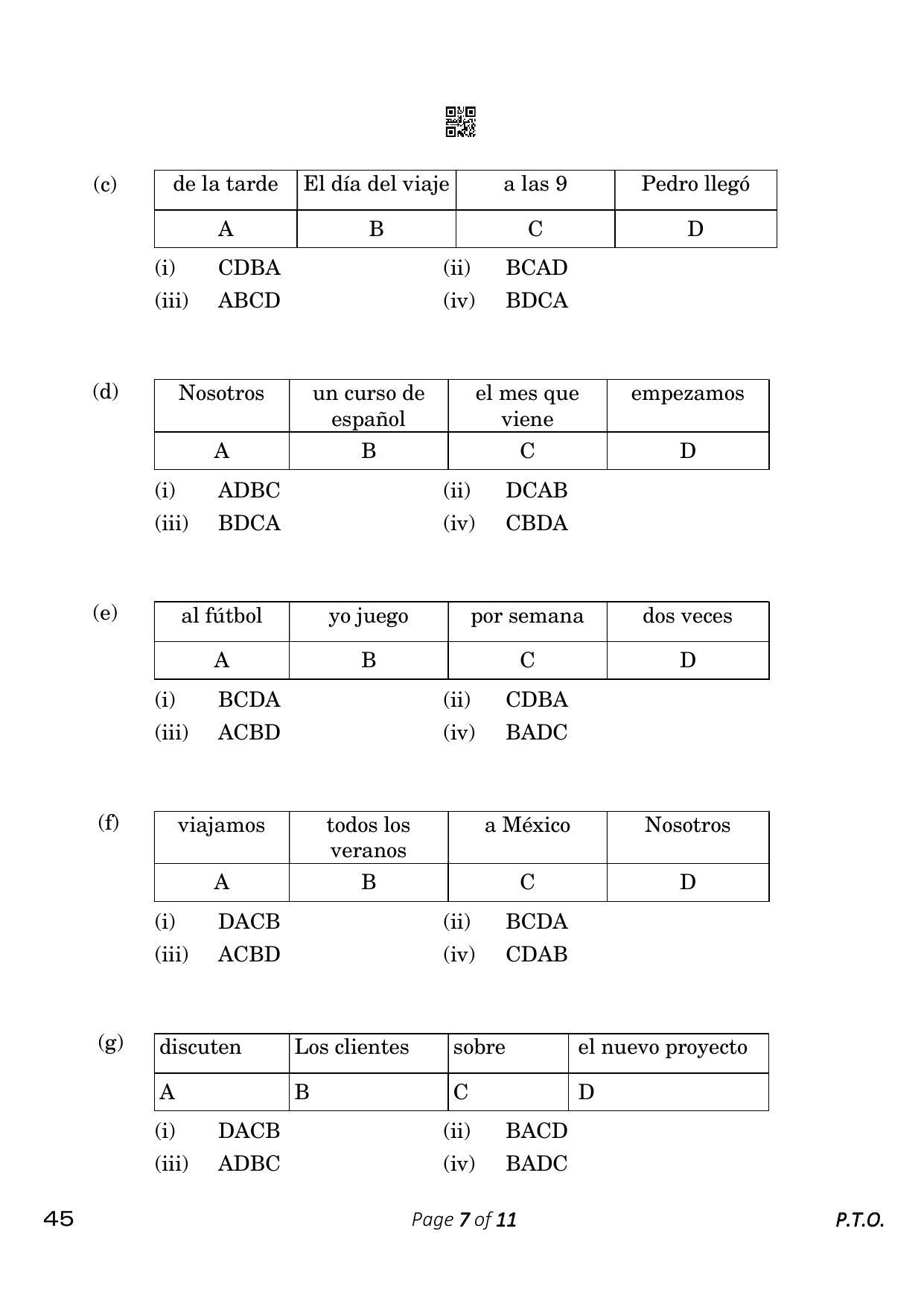 CBSE Class 10 Spanish (Compartment) 2023 Question Paper - Page 7
