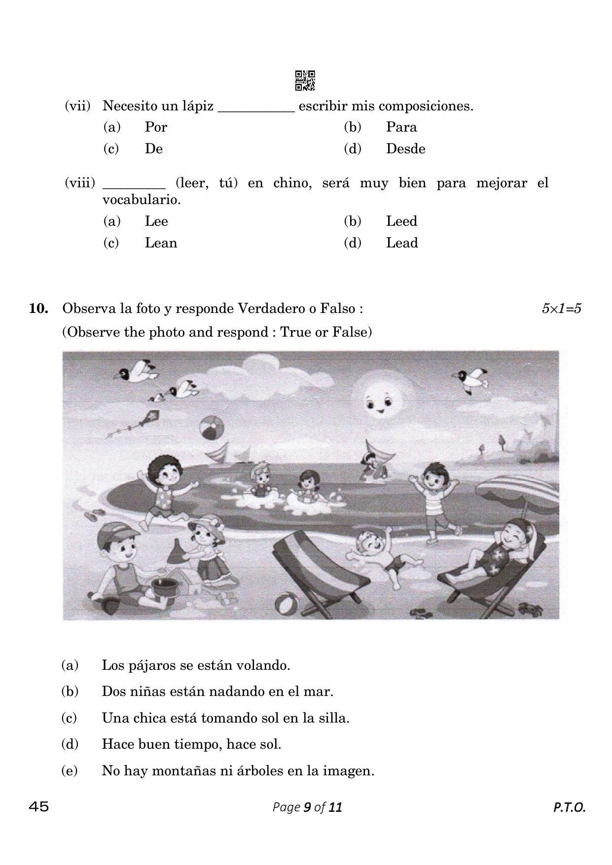 CBSE Class 10 Spanish (Compartment) 2023 Question Paper - Page 9