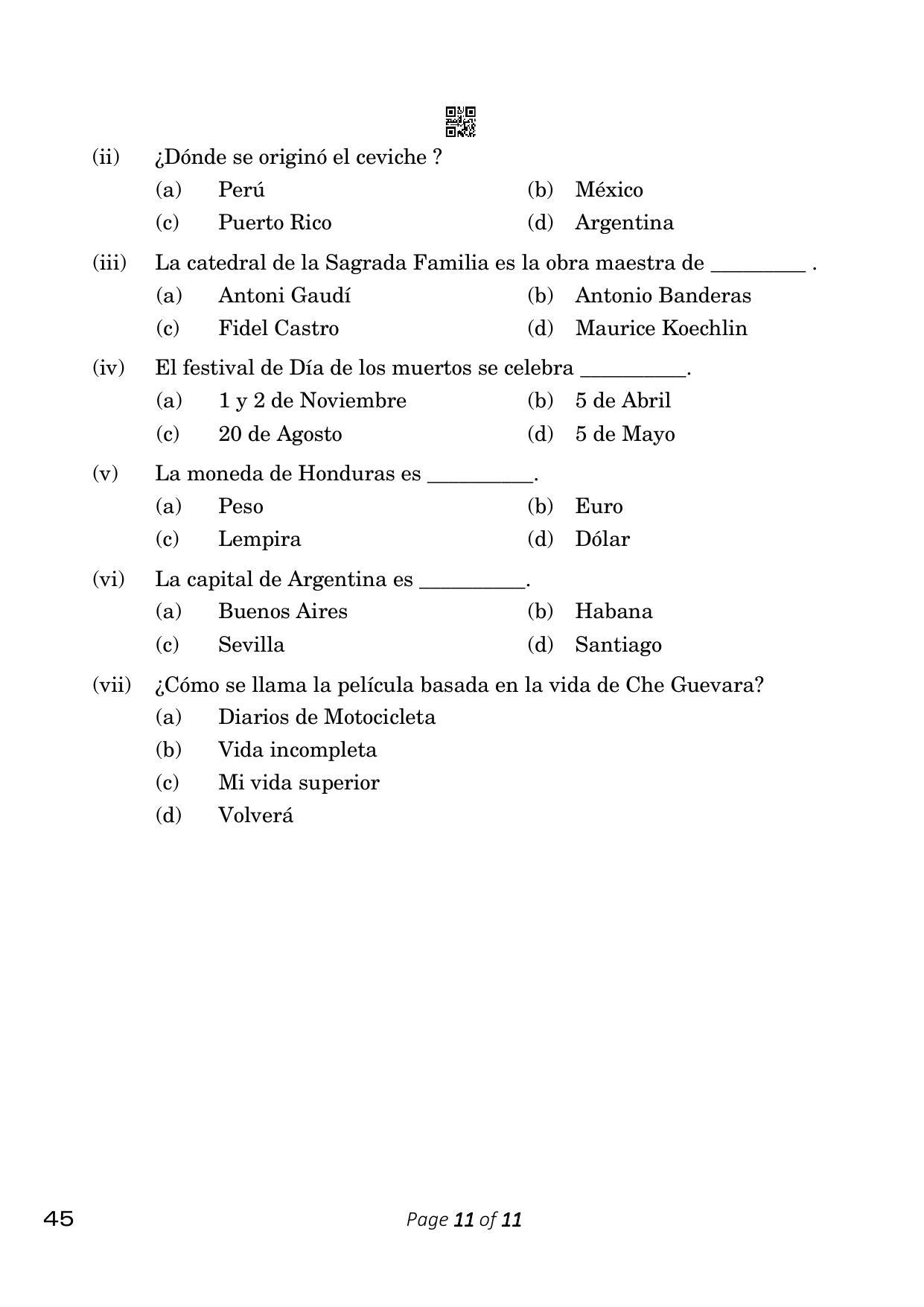 CBSE Class 10 Spanish (Compartment) 2023 Question Paper - Page 11