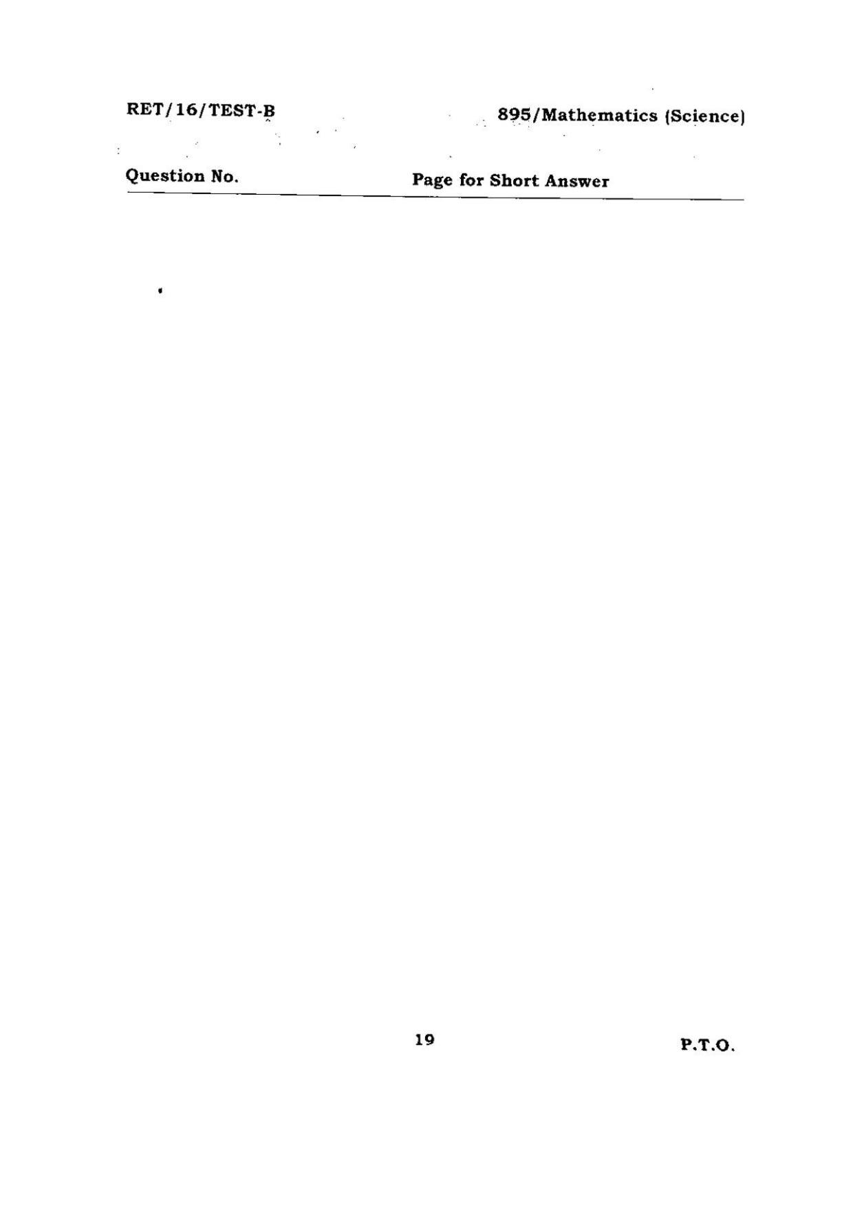 BHU RET Mathematics (Science) 2016 Question Paper  - Page 19