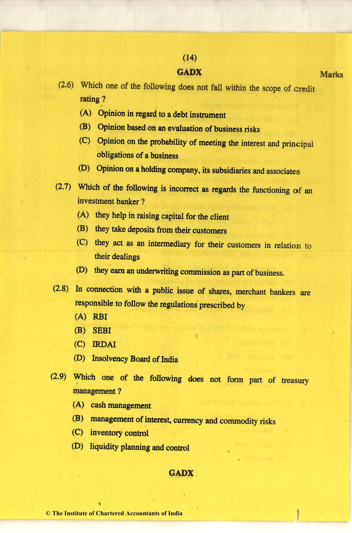 CA Final Nov 2018 Question Paper - Paper 6B – Financial Services and Capital Markets - Page 14