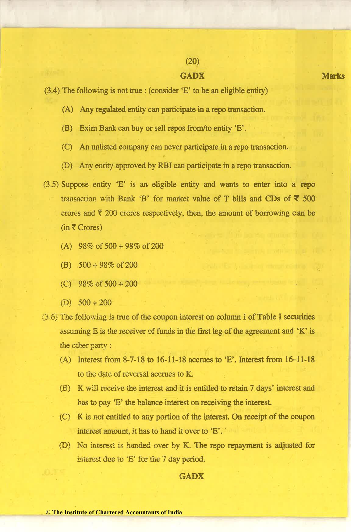 CA Final Nov 2018 Question Paper - Paper 6B – Financial Services and Capital Markets - Page 20