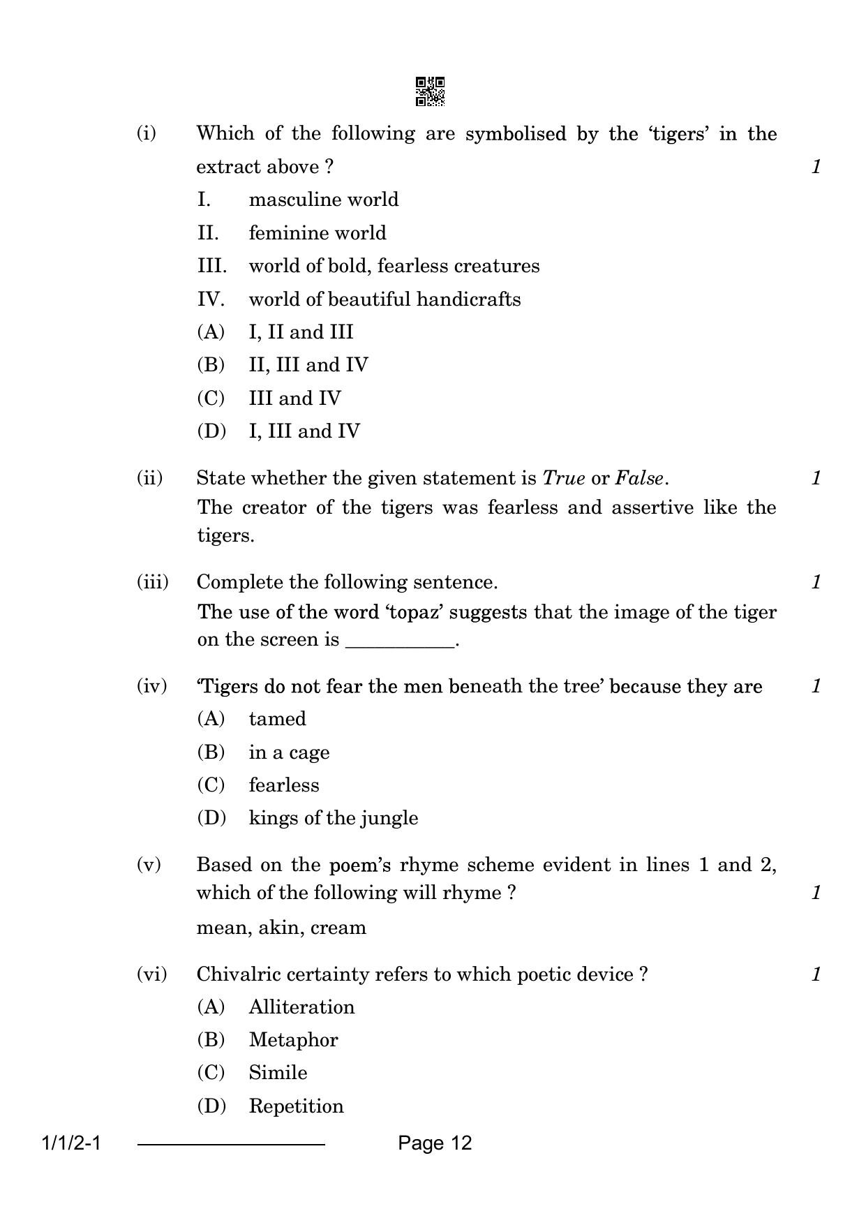 CBSE Class 12 1-1-2 English Core 2024 Question Paper - Page 12