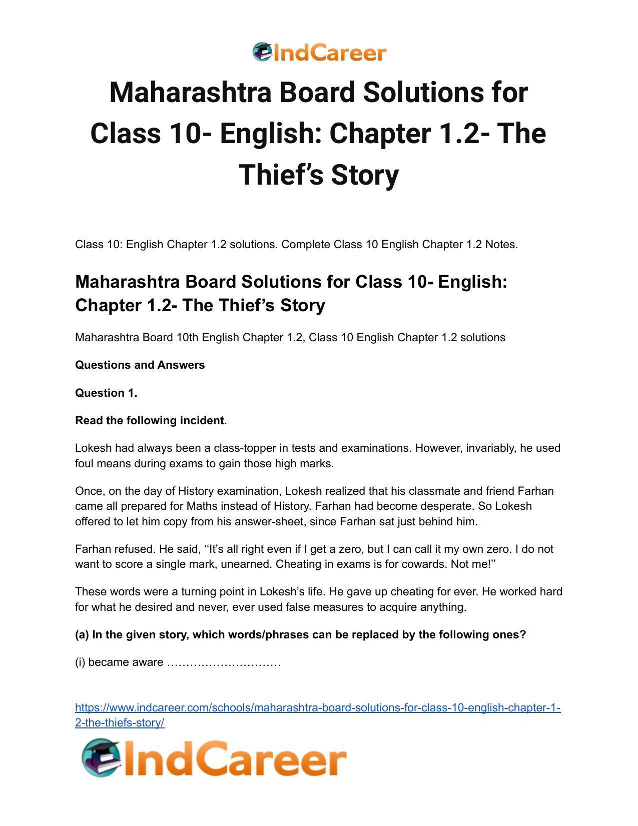 Maharashtra Board Solutions for Class 10- English: Chapter 1.2- The Thief’s Story - Page 2