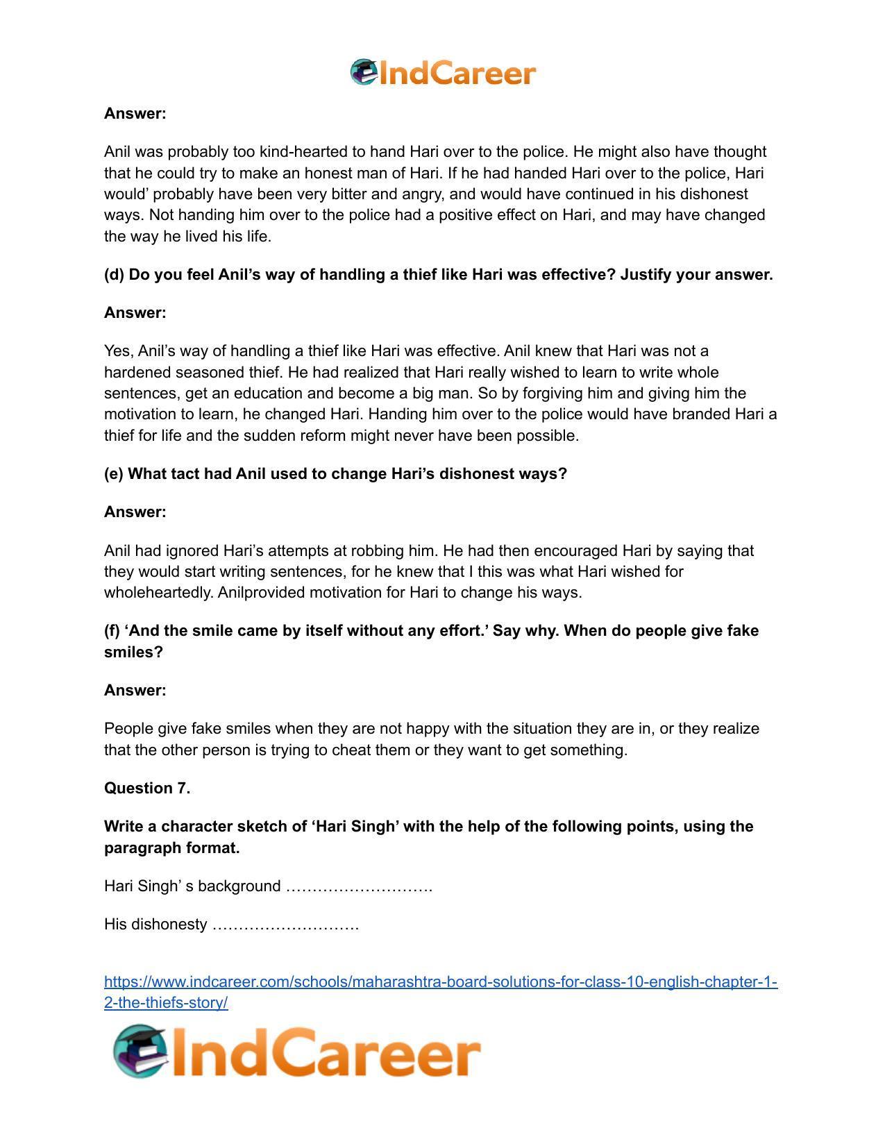 Maharashtra Board Solutions for Class 10- English: Chapter 1.2- The Thief’s Story - Page 10