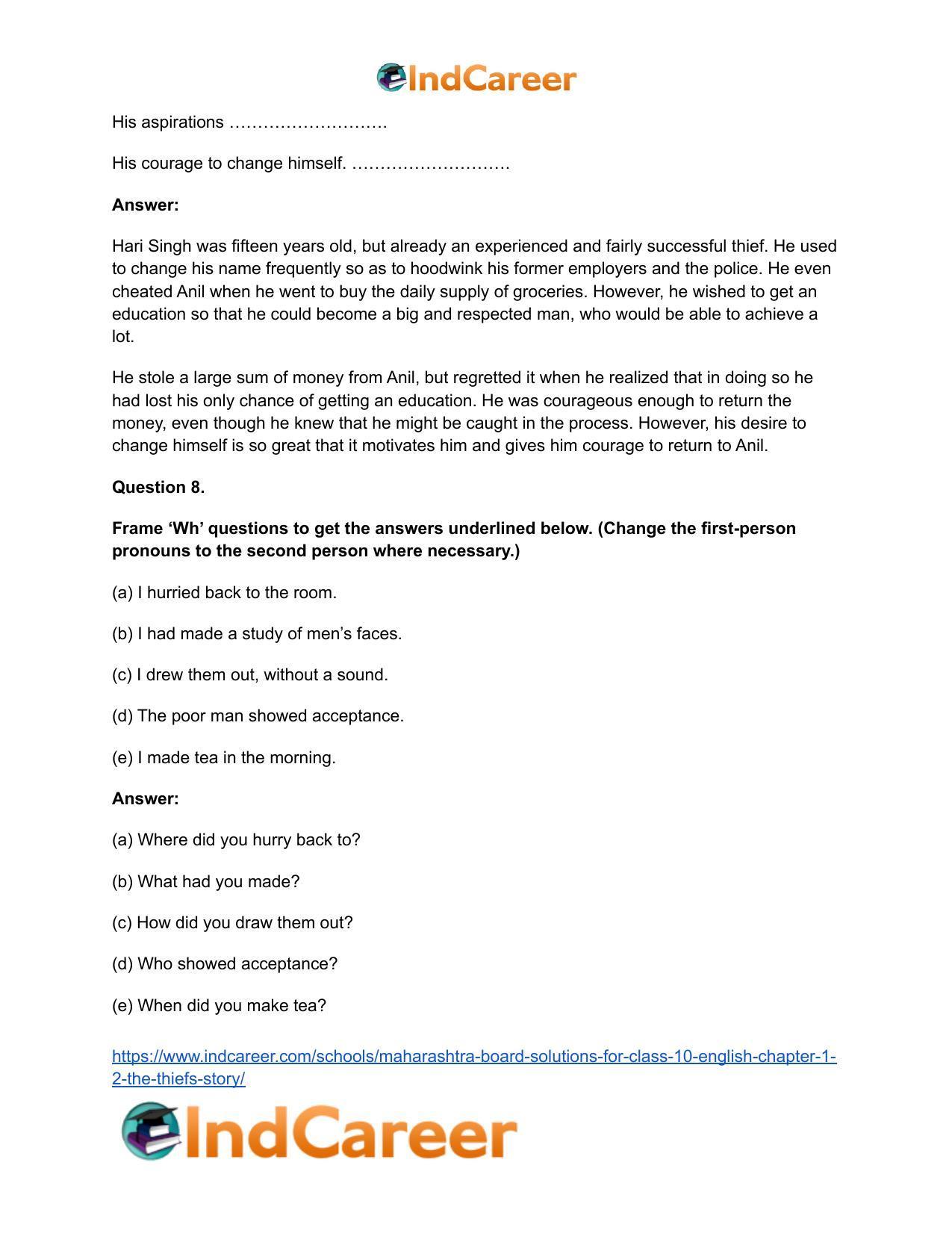 Maharashtra Board Solutions for Class 10- English: Chapter 1.2- The Thief’s Story - Page 11