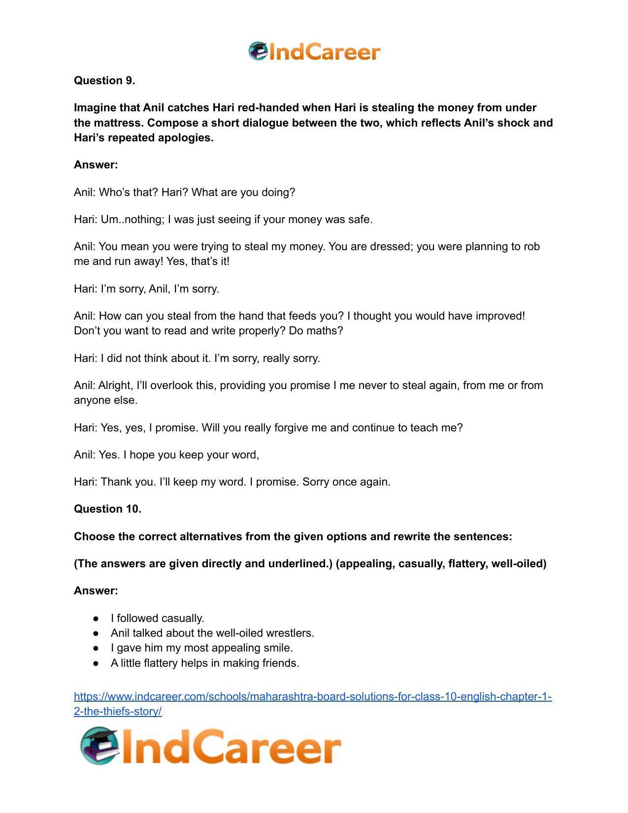 Maharashtra Board Solutions for Class 10- English: Chapter 1.2- The Thief’s Story - Page 12