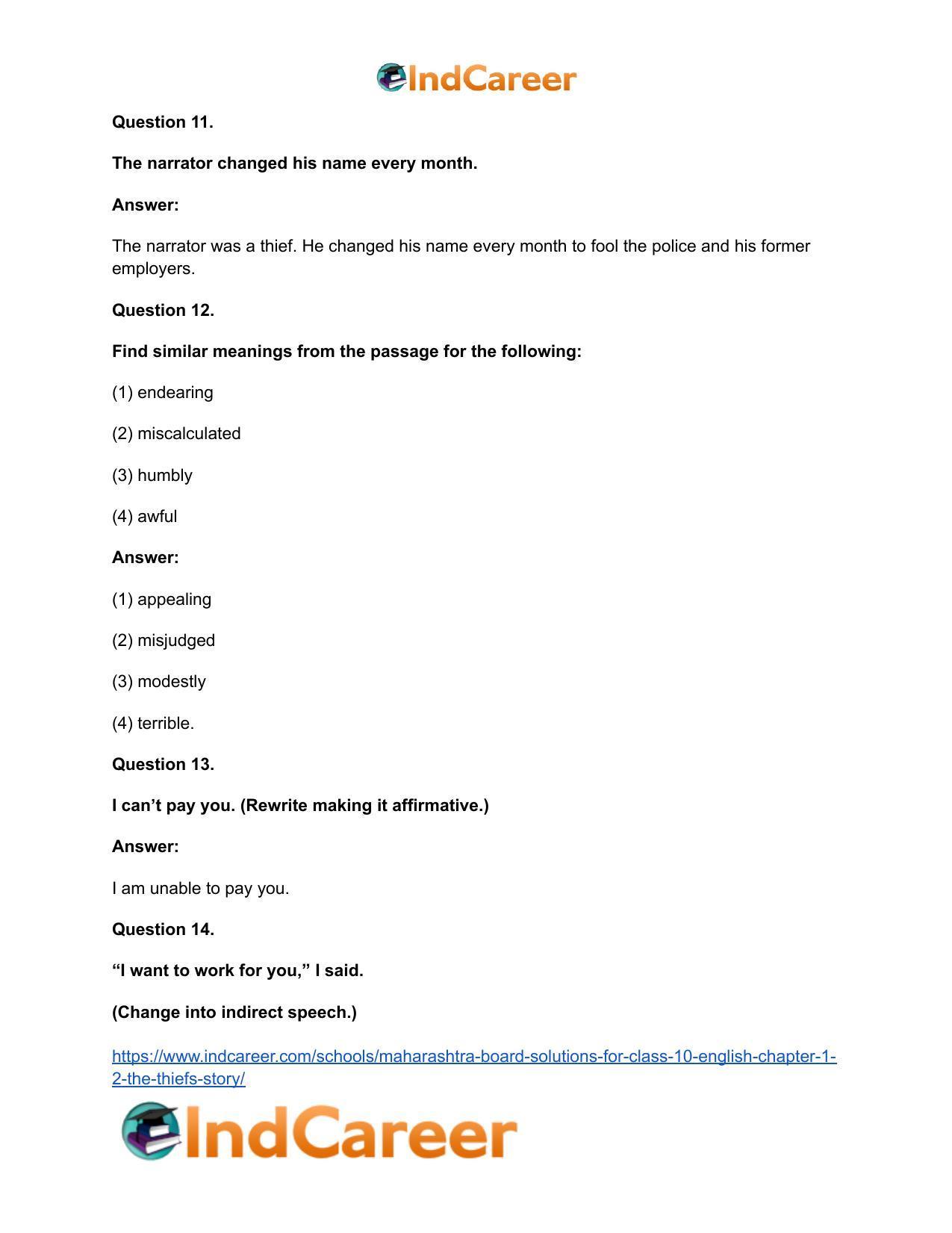 Maharashtra Board Solutions for Class 10- English: Chapter 1.2- The Thief’s Story - Page 13