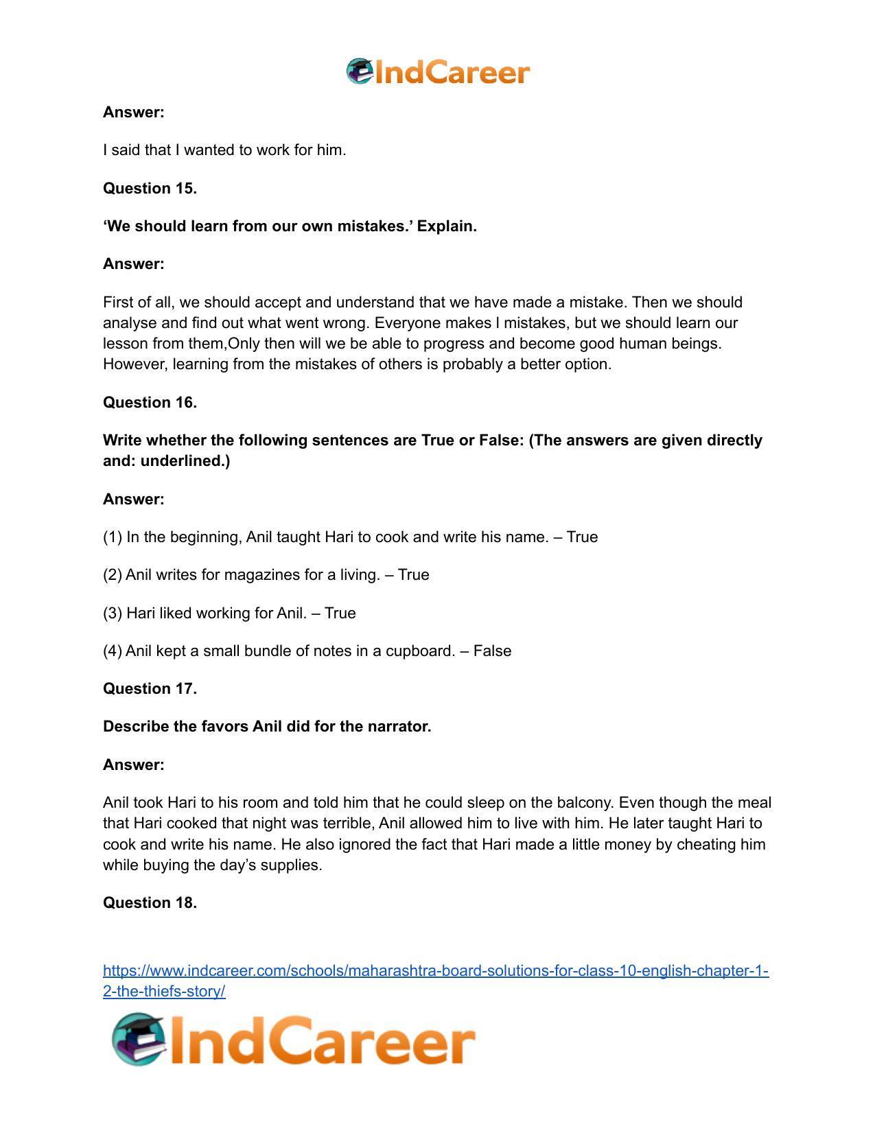 Maharashtra Board Solutions for Class 10- English: Chapter 1.2- The Thief’s Story - Page 14