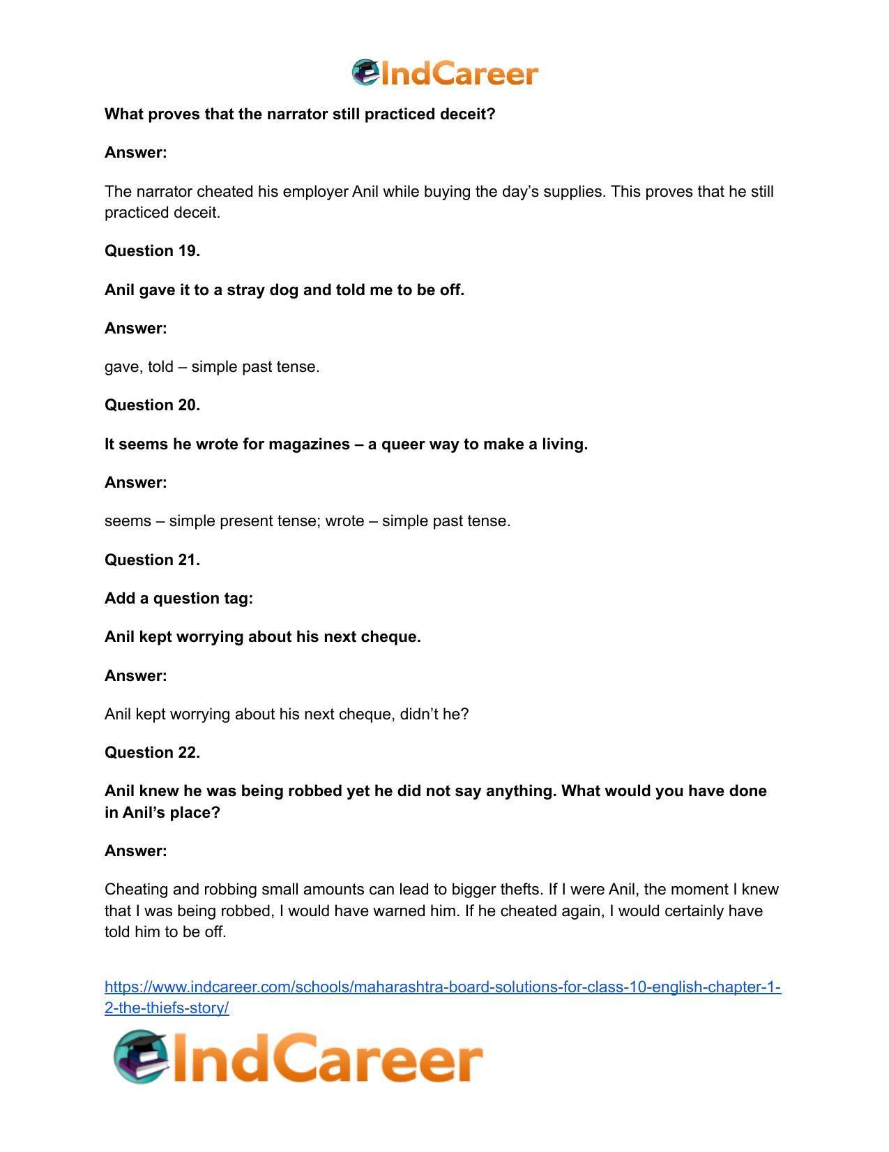 Maharashtra Board Solutions for Class 10- English: Chapter 1.2- The Thief’s Story - Page 15