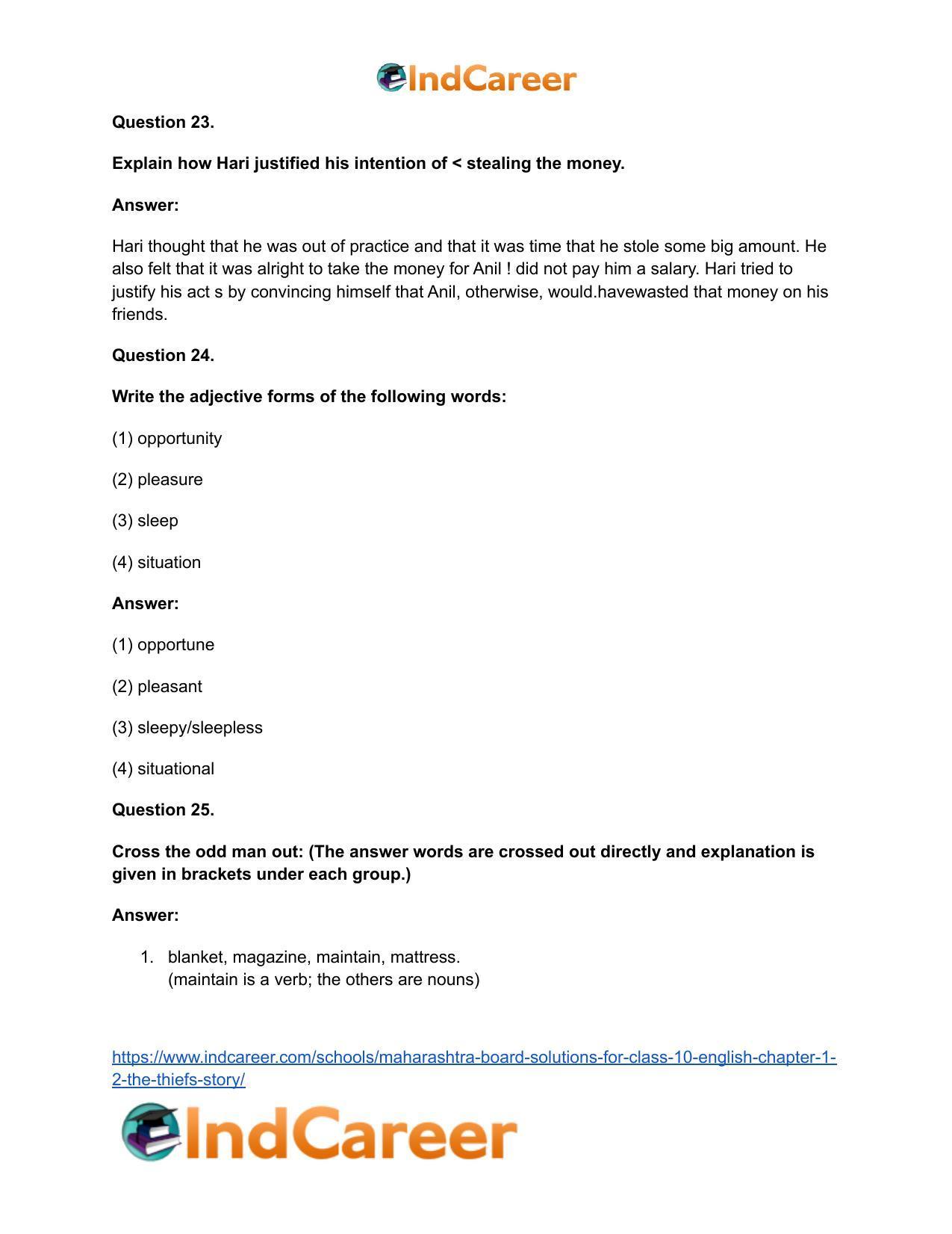 Maharashtra Board Solutions for Class 10- English: Chapter 1.2- The Thief’s Story - Page 16