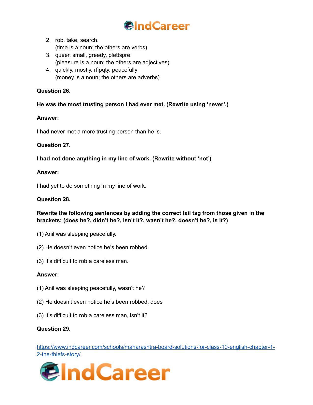 Maharashtra Board Solutions for Class 10- English: Chapter 1.2- The Thief’s Story - Page 17