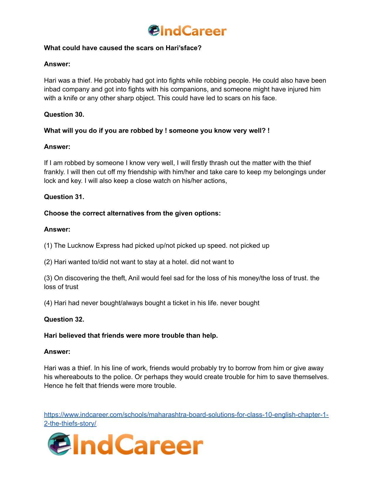 Maharashtra Board Solutions for Class 10- English: Chapter 1.2- The Thief’s Story - Page 18